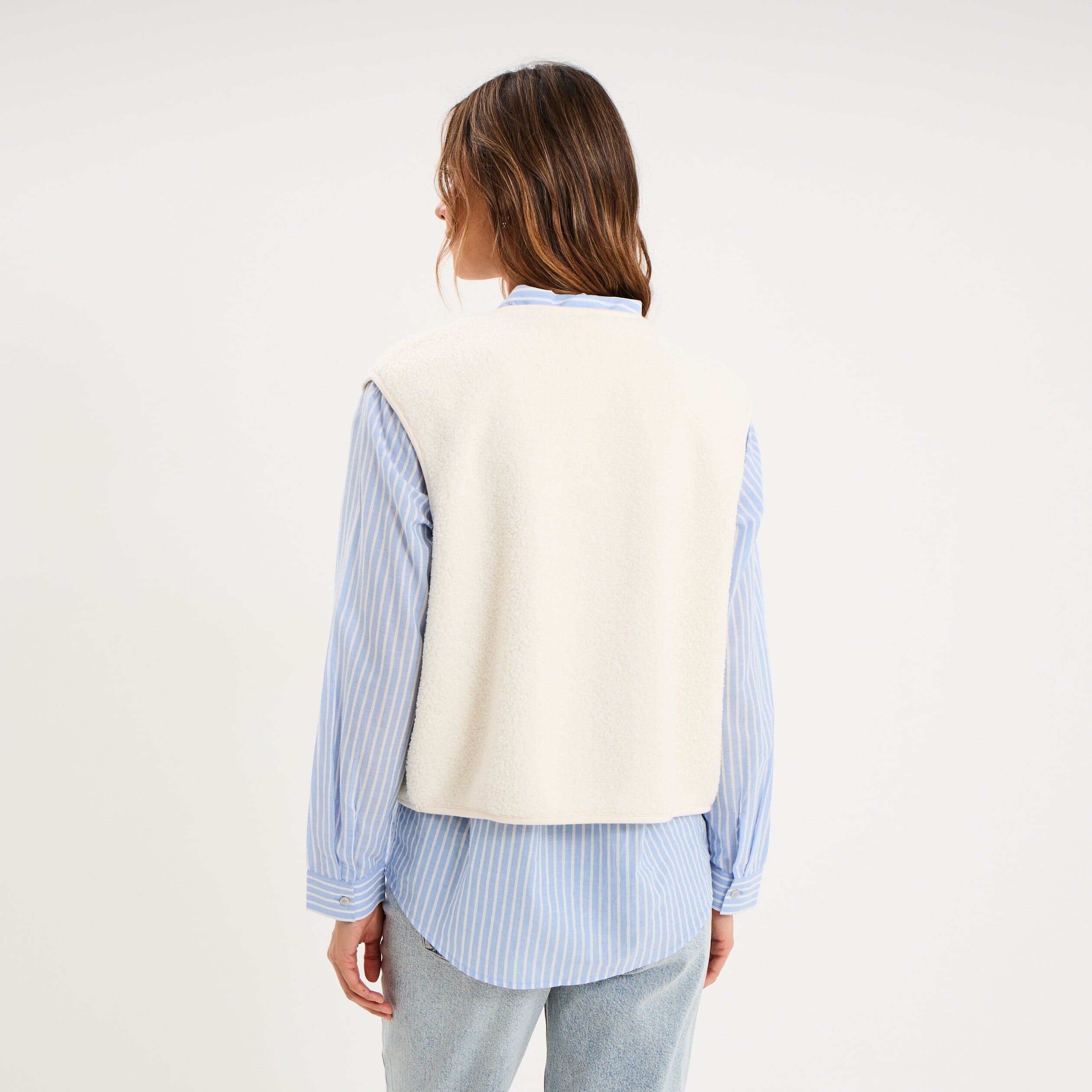 Veste sans manches effet polaire ecru femme