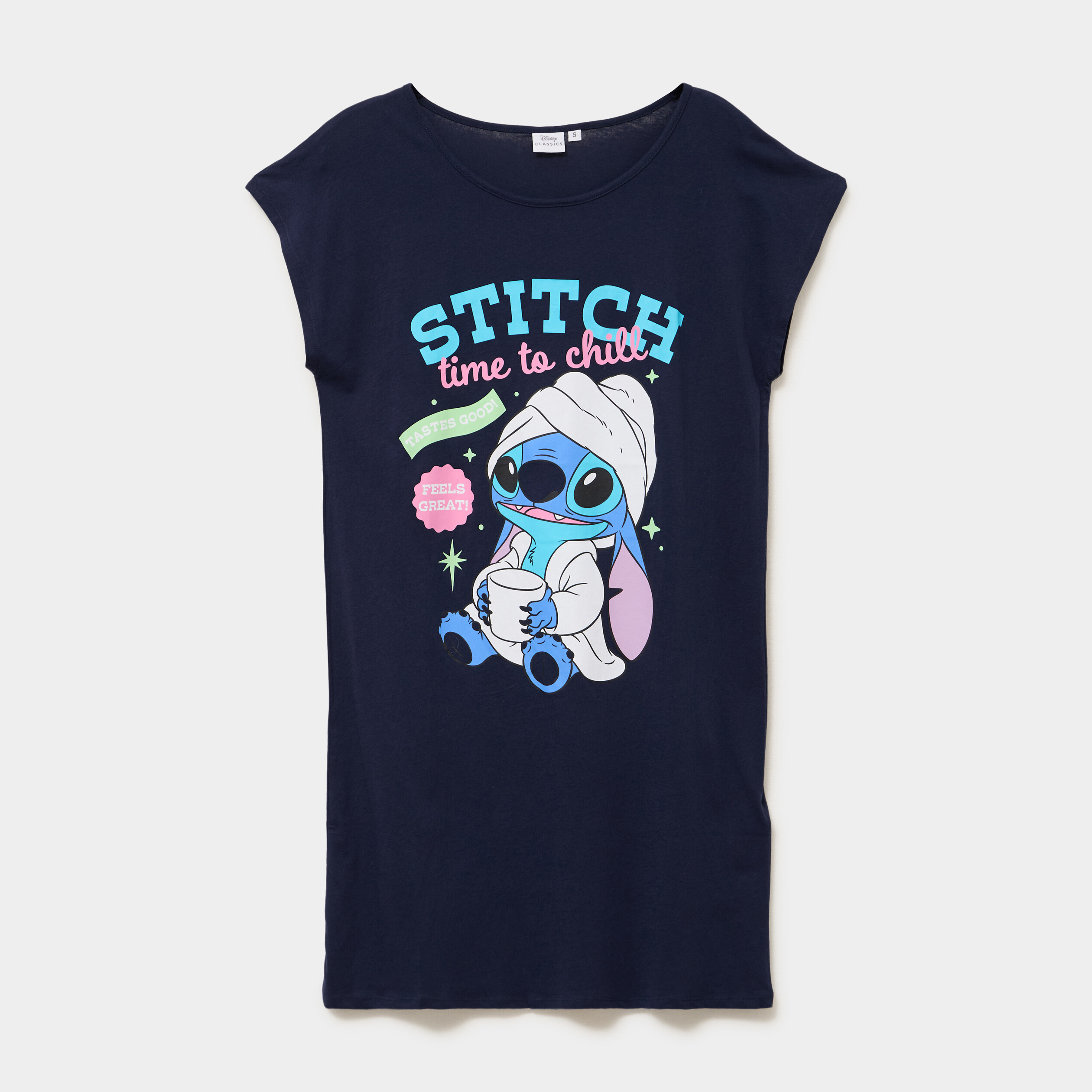 Chemise de nuit manches courtes Stitch bleu marine femme
