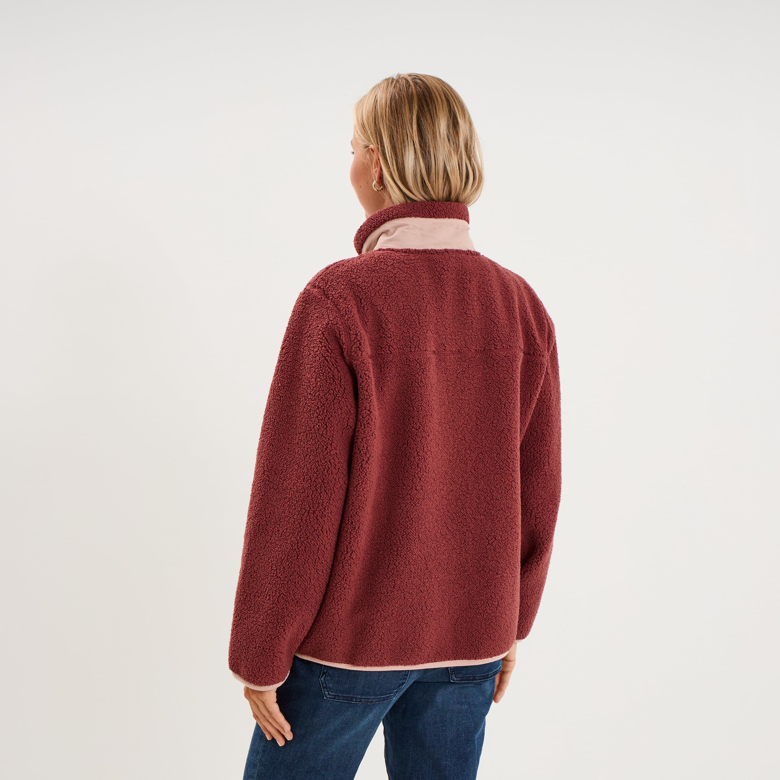 Veste zipp&eacute;e effet sherpa 3 poches vieux rose femme