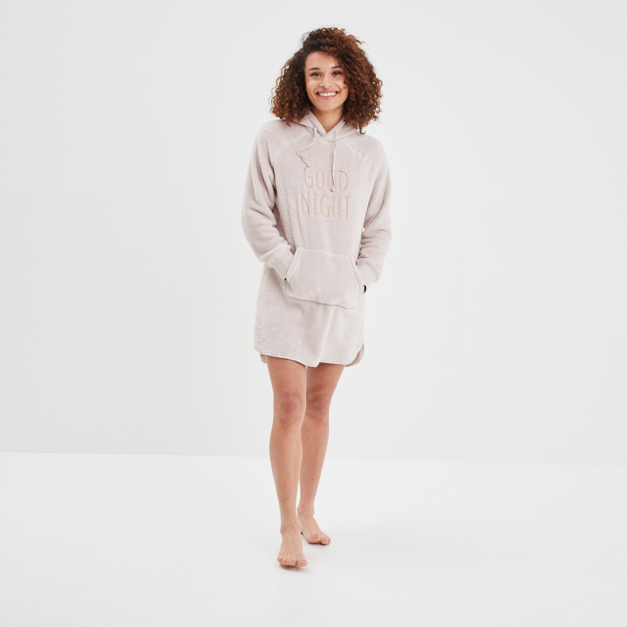 Poncho plaid pilou à capuche rose pastel femme