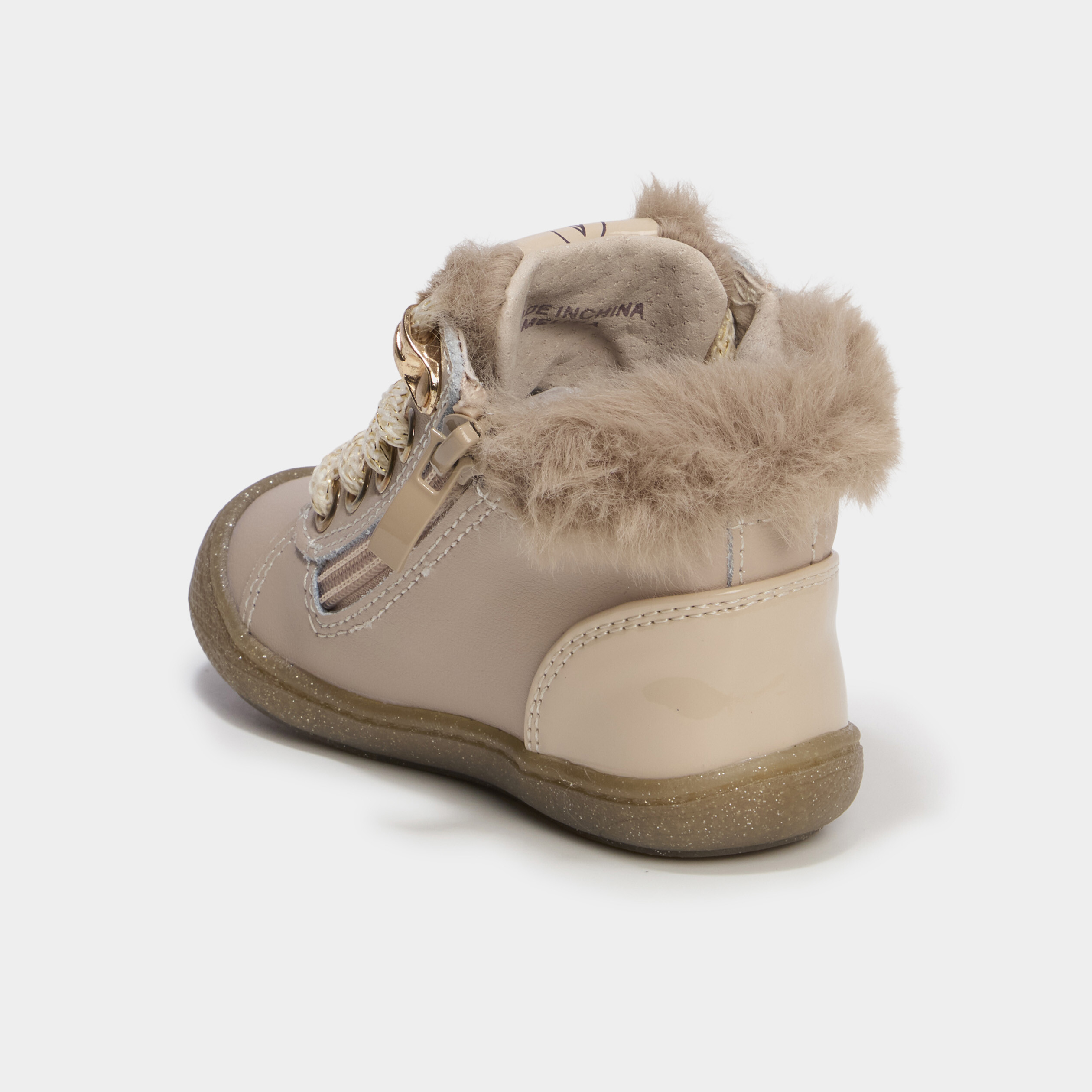 Bottillons zipp&eacute;s en cuir semelle souple rose clair b&eacute;b&eacute; fille