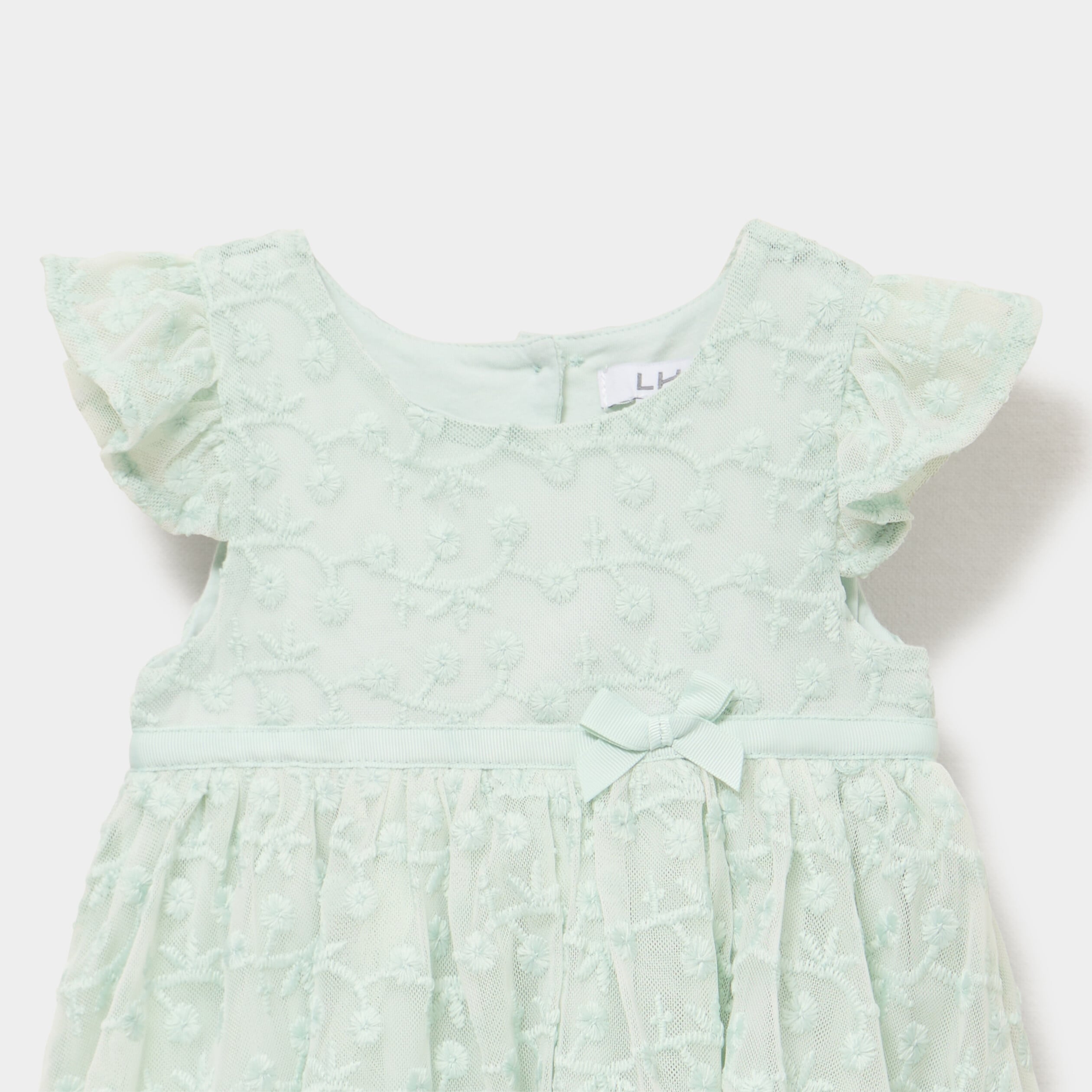 Robe c&eacute;r&eacute;monie en dentelle vert pastel b&eacute;b&eacute; fille