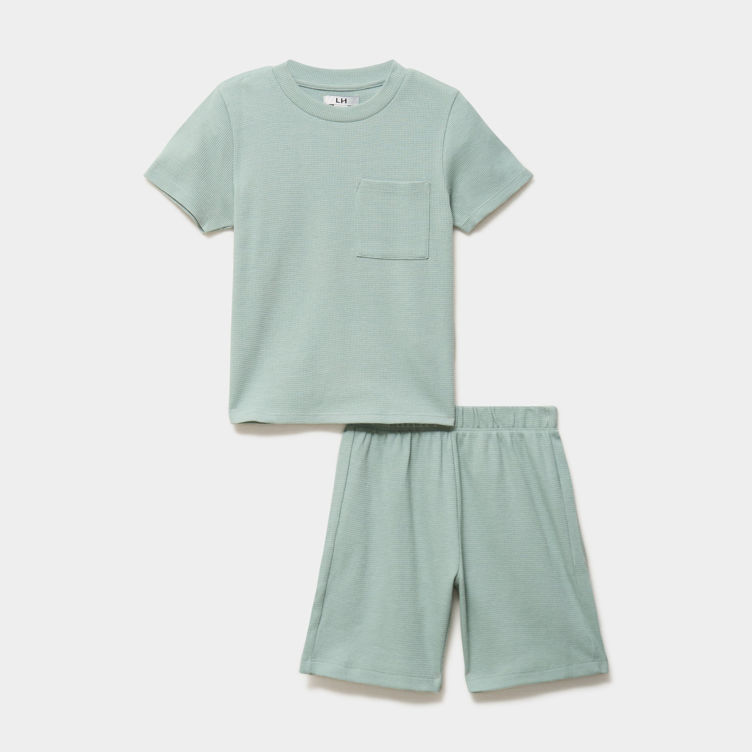 Ensemble pyjama short et t-shirt textur&eacute; vert pastel gar&ccedil;on