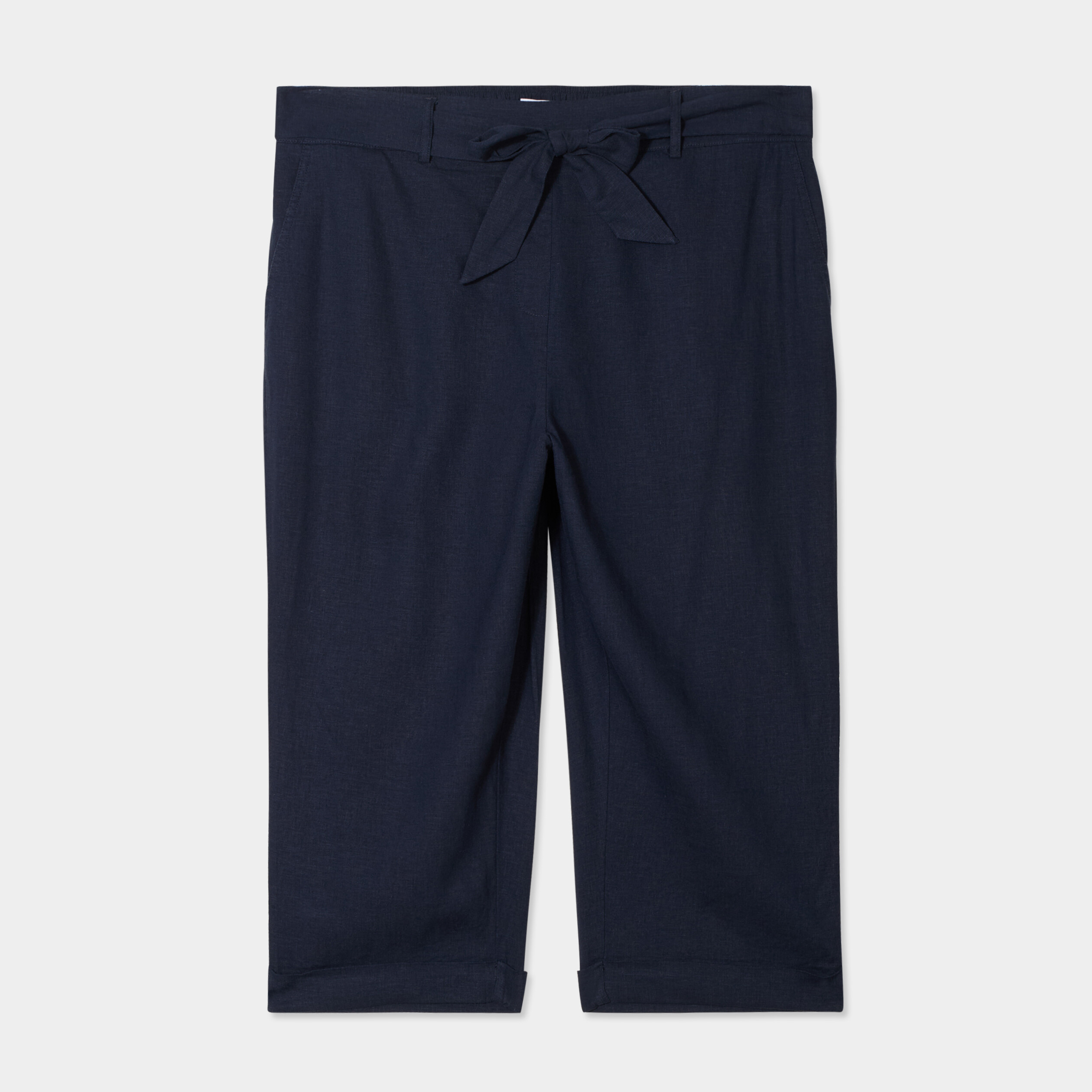 pantacourt chino lin melange bleu fonce femmegt Pantacourt chino lin mélangé bleu foncé femme grande taille