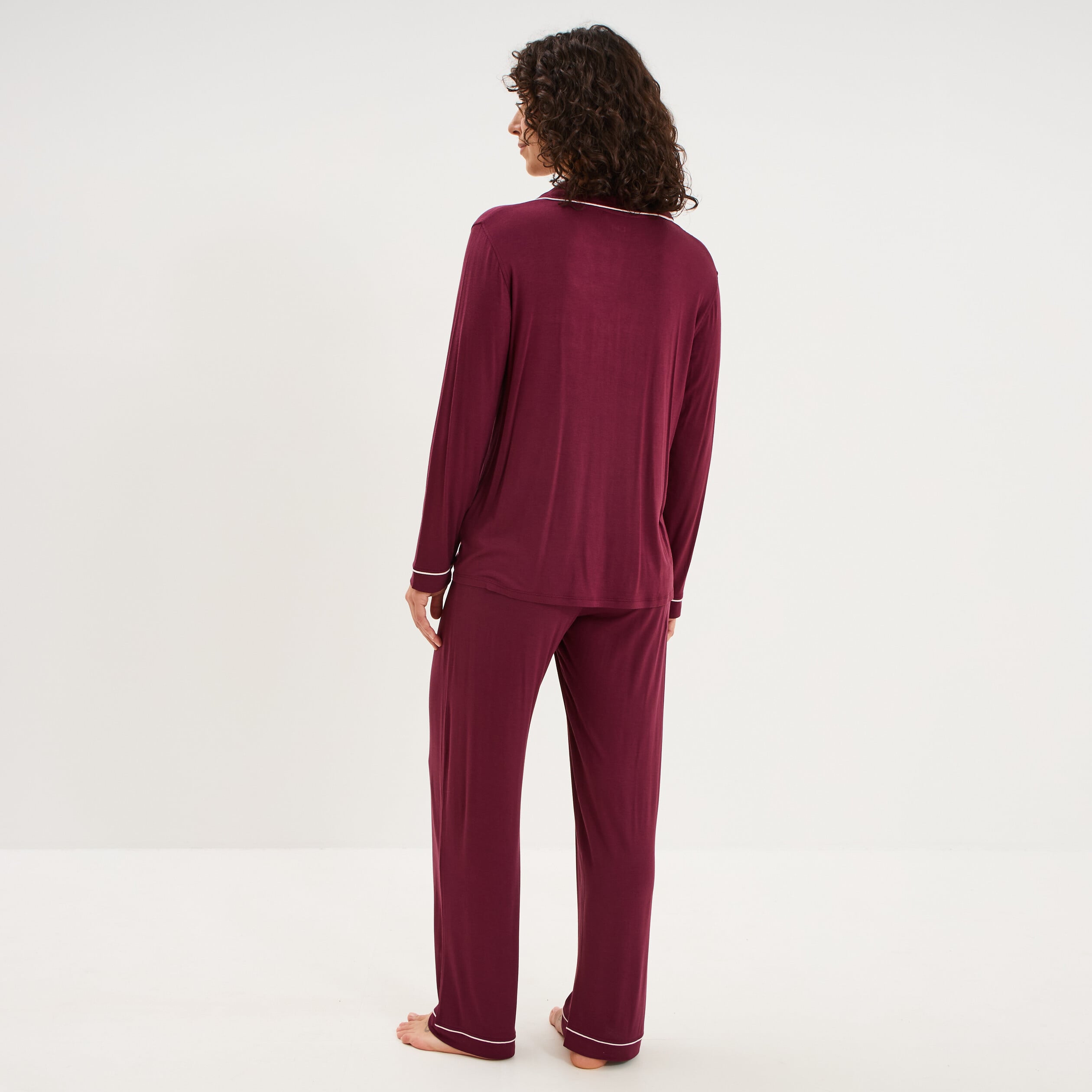 Ensemble pyjama pantalon et chemise prune femme