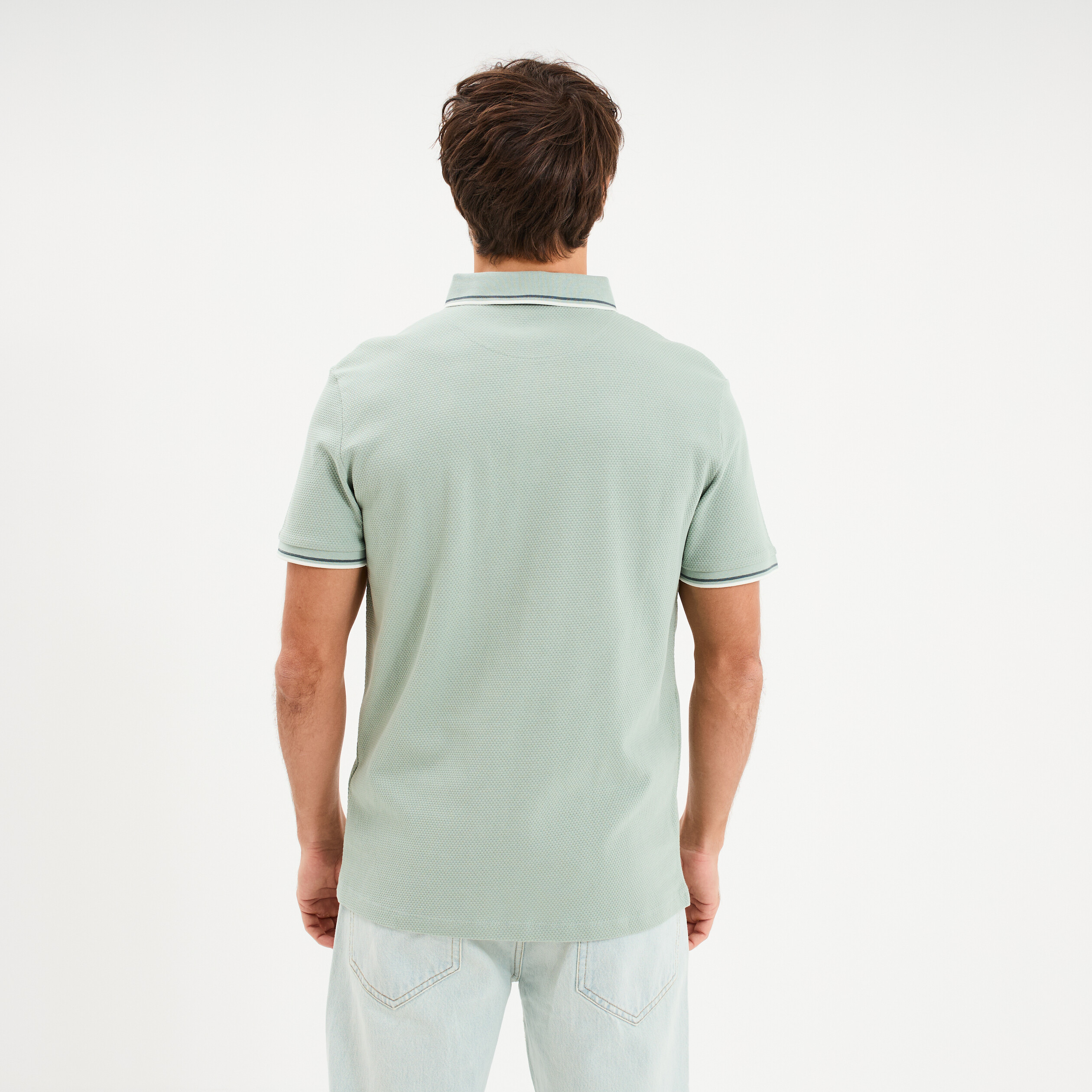Polo piqu&eacute; manches courtes coton vert pastel homme