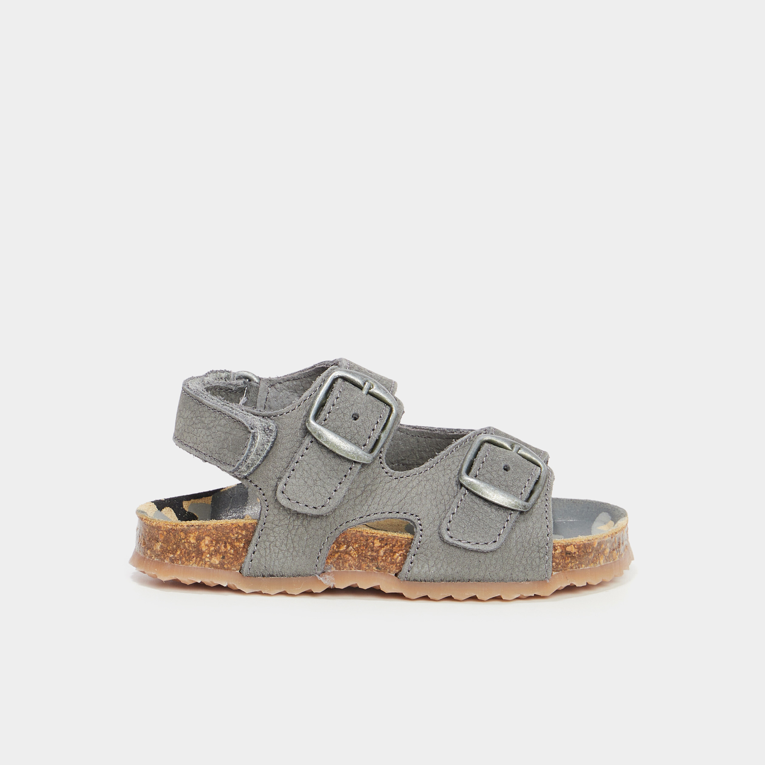 Sandales cuir boucles et scratchs Creeks gris b&eacute;b&eacute; gar&ccedil;on