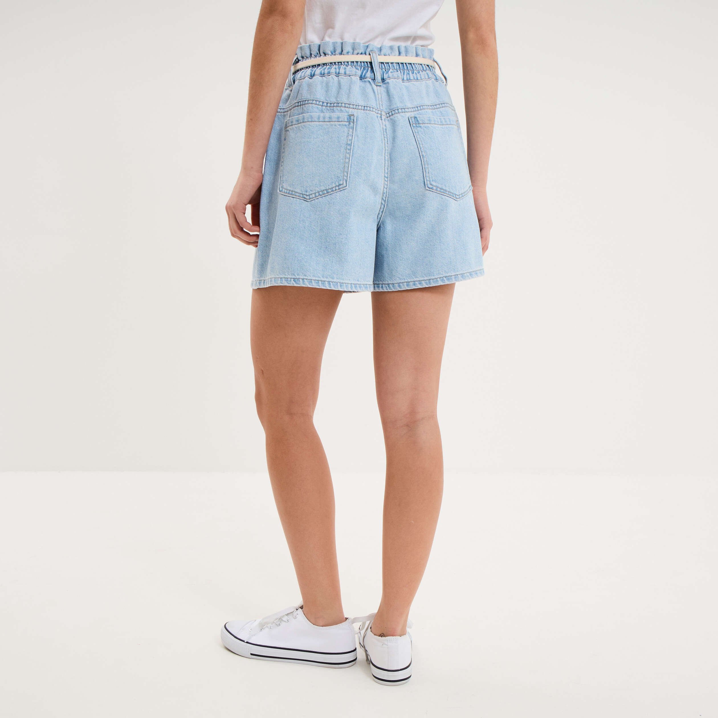 Short mom en jean ceinture cordon denim triple stone femme