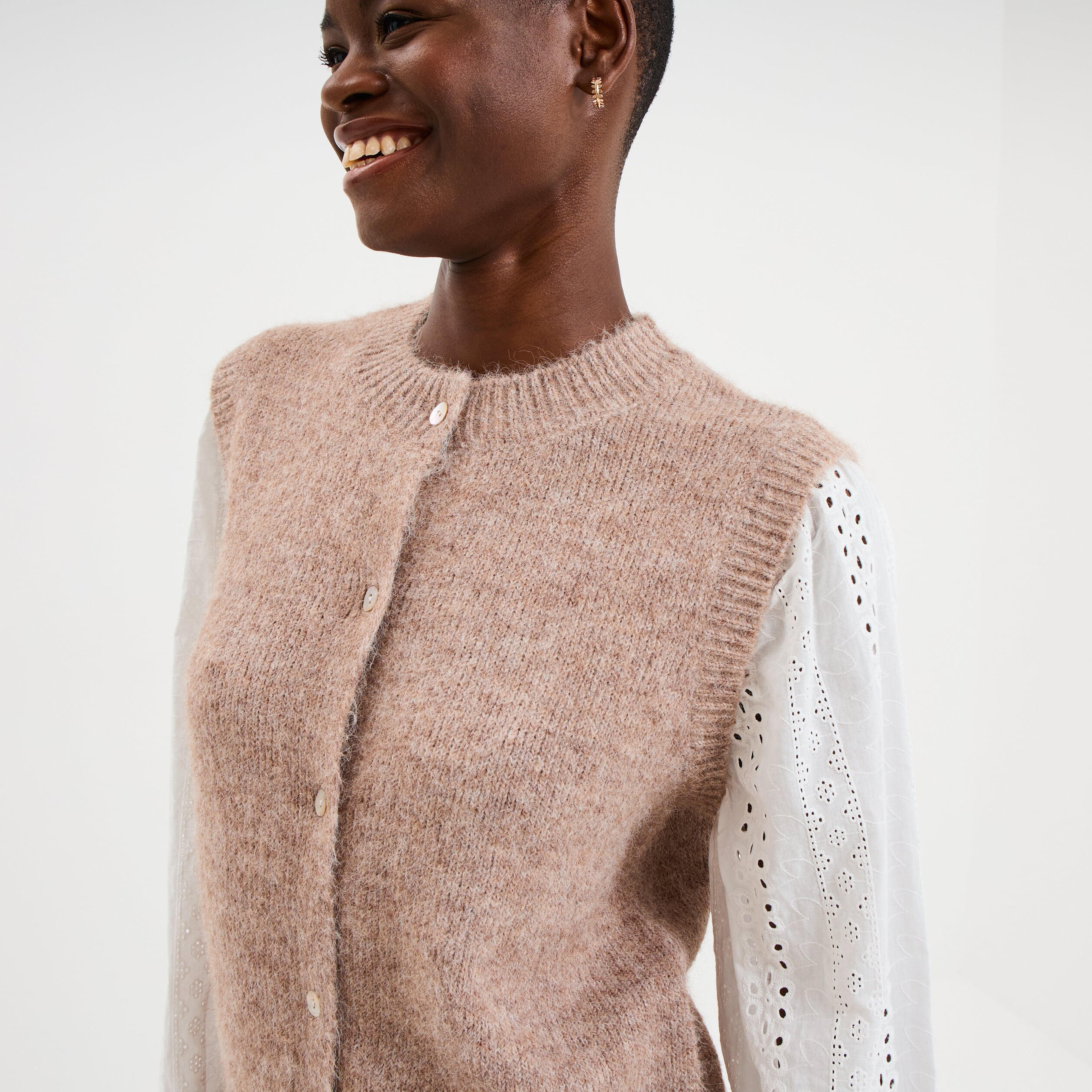 Gilet effet 2-en-1 beige femme