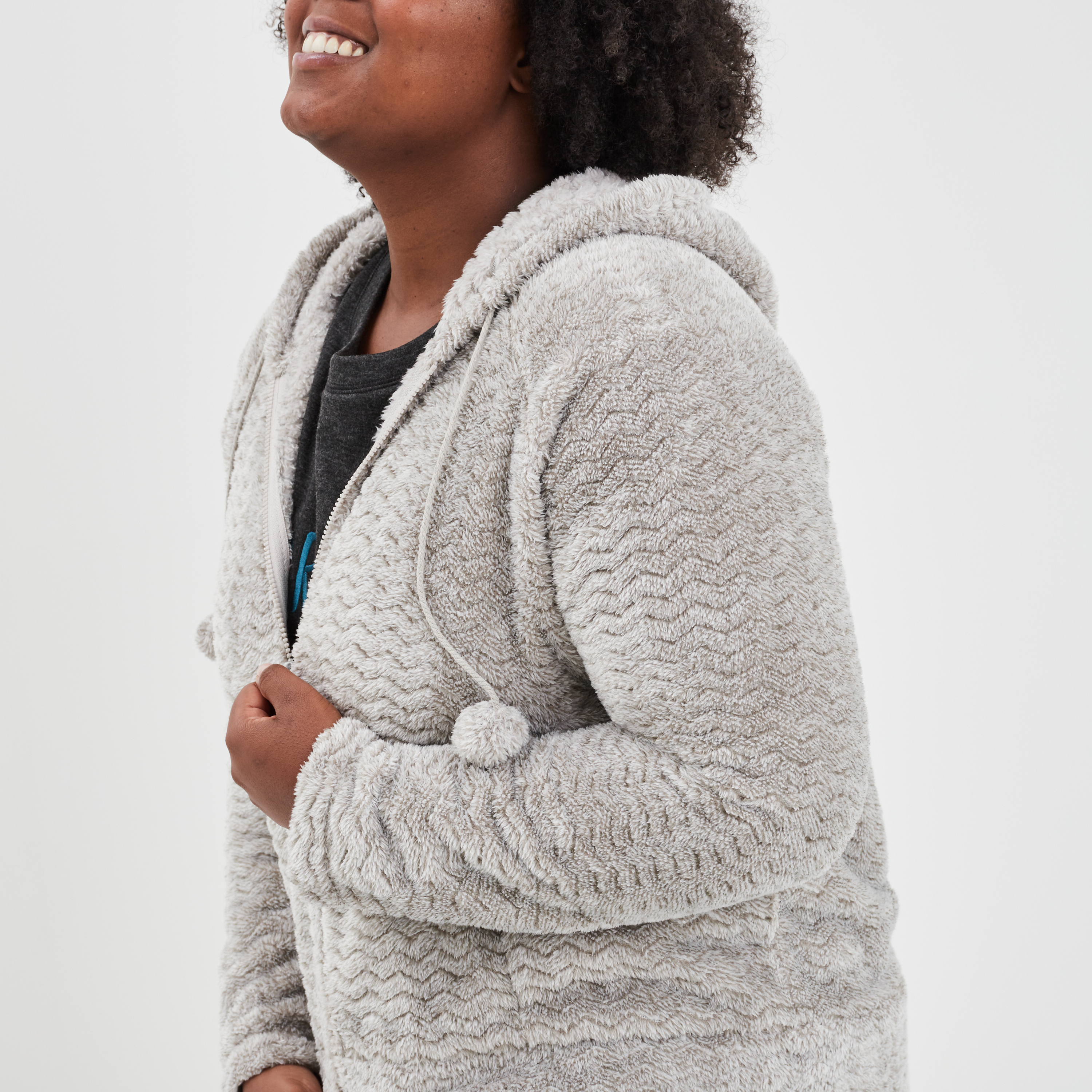 Veste de pyjama &agrave; capuche gris clair femme grande taille