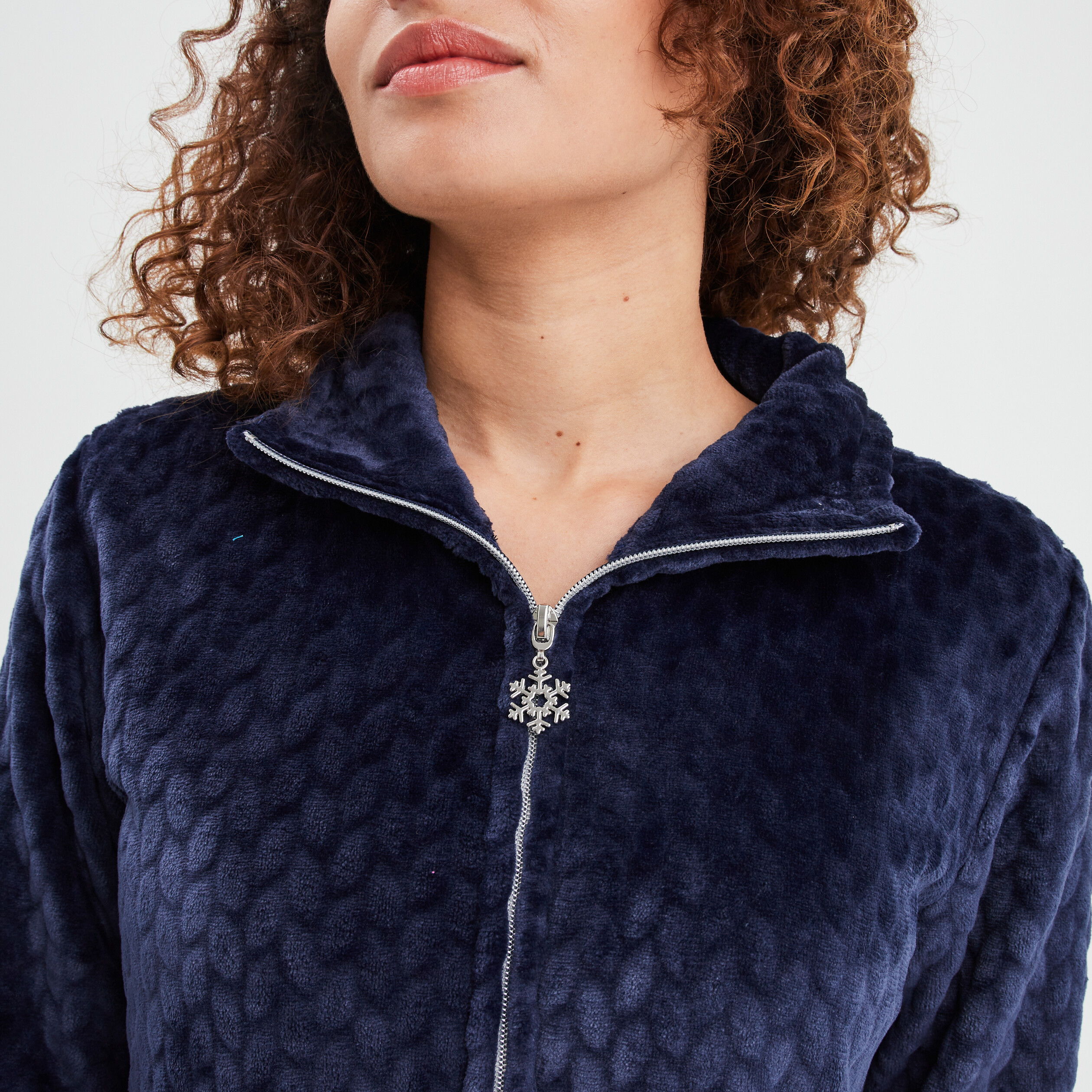 Veste pyjama pilou zippée col montant bleu marine femme