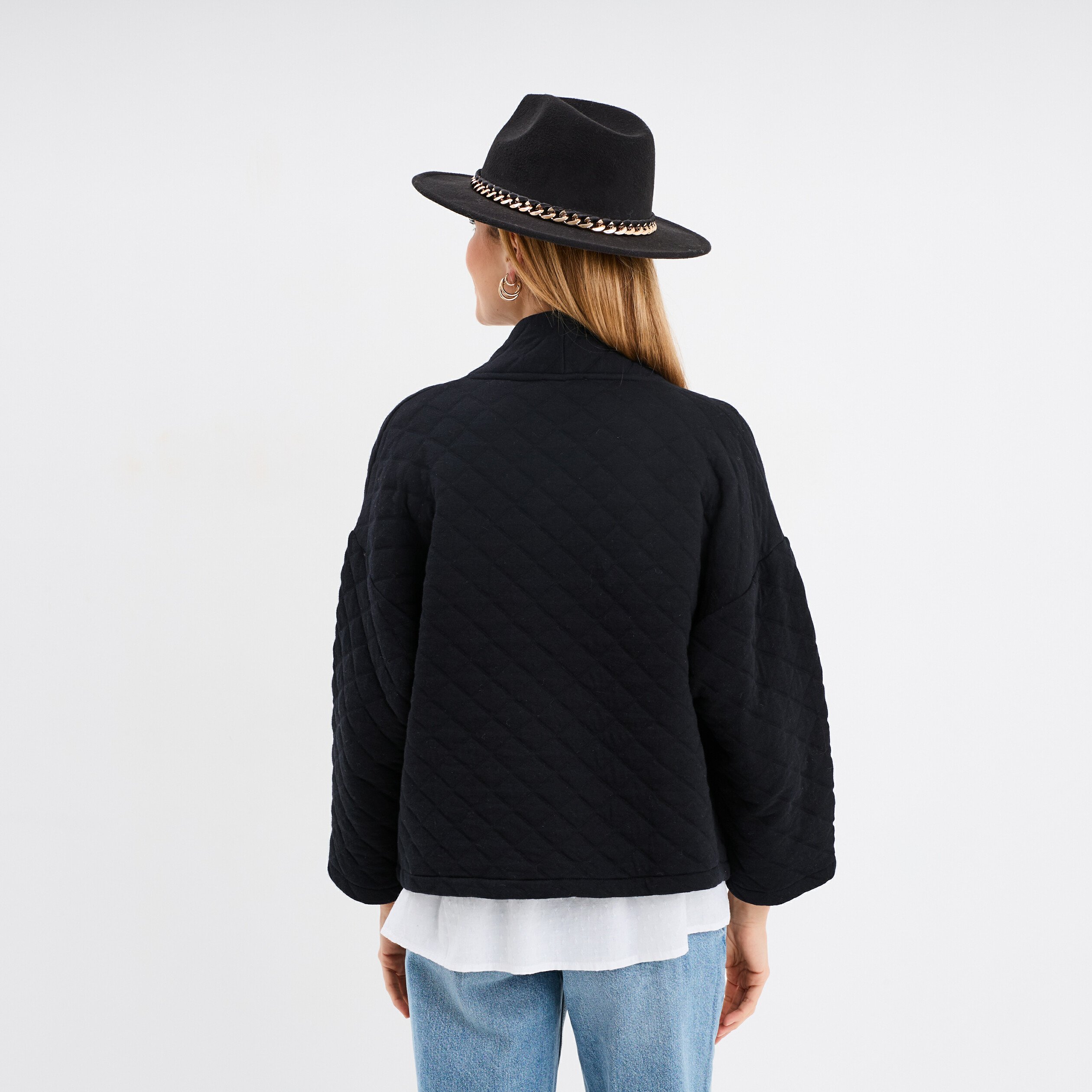veste esprit kimono matelassee en jersey noir femme Veste esprit kimono matelassée en jersey noir femme