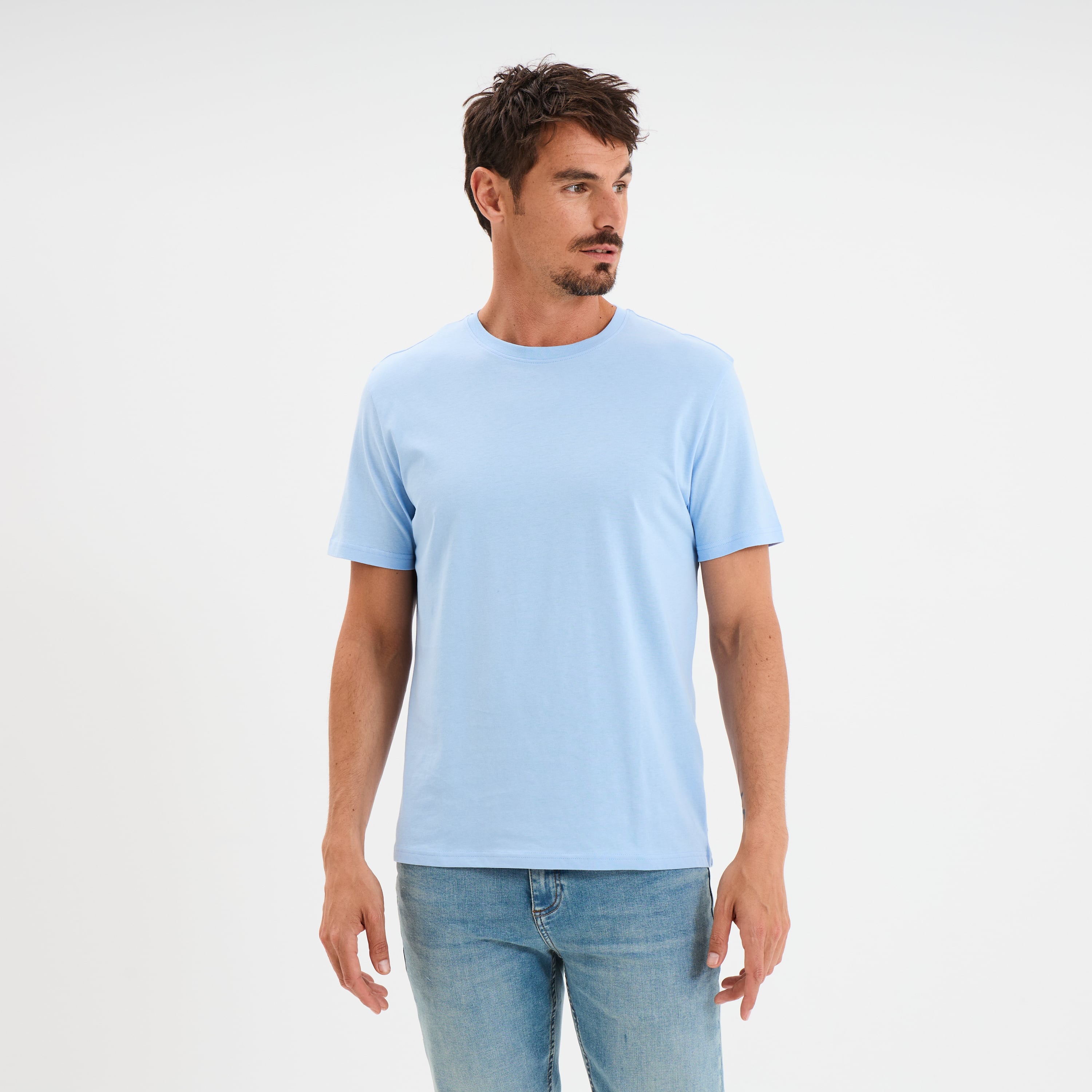T-shirt droit en coton manches courtes bleu clair homme
