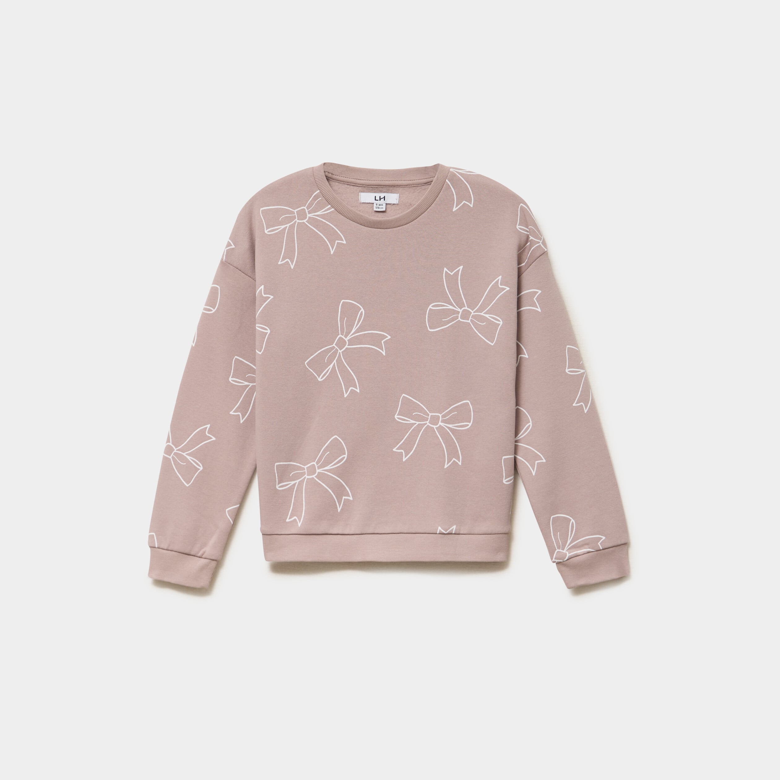Sweat col rond manches longues taupe fille