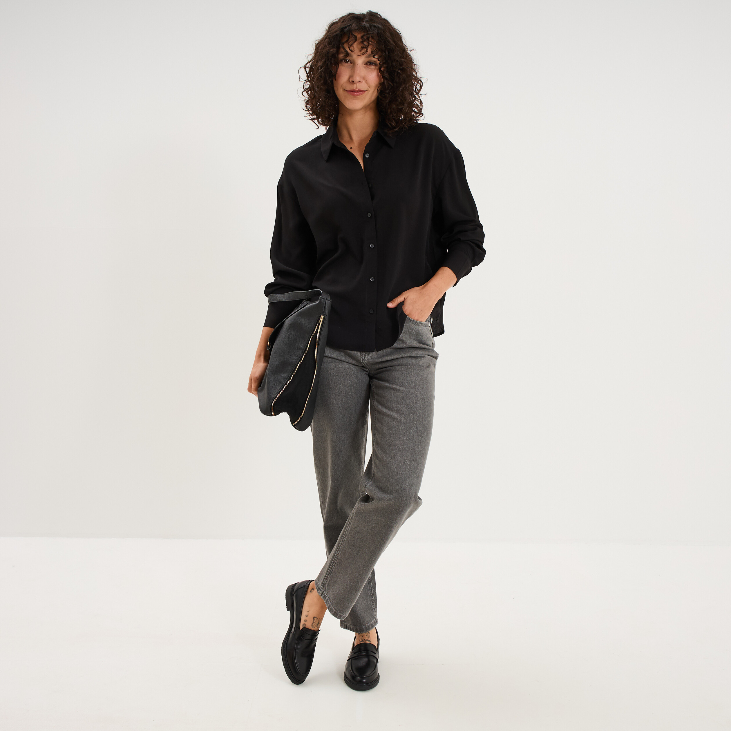 Chemise fluide manches longues noir femme
