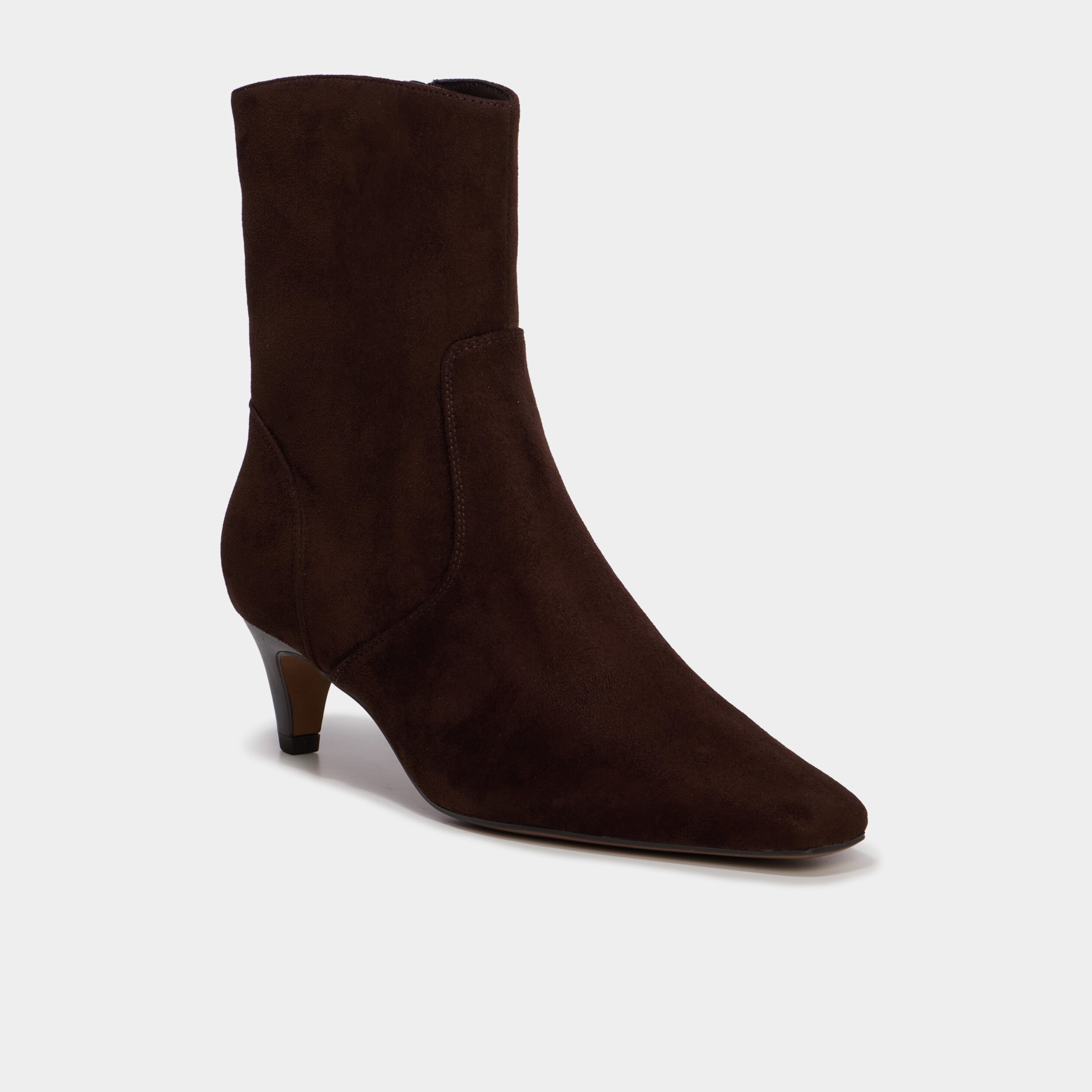 Bottines kitten heel &agrave; zip su&eacute;dine marron fonc&eacute; femme