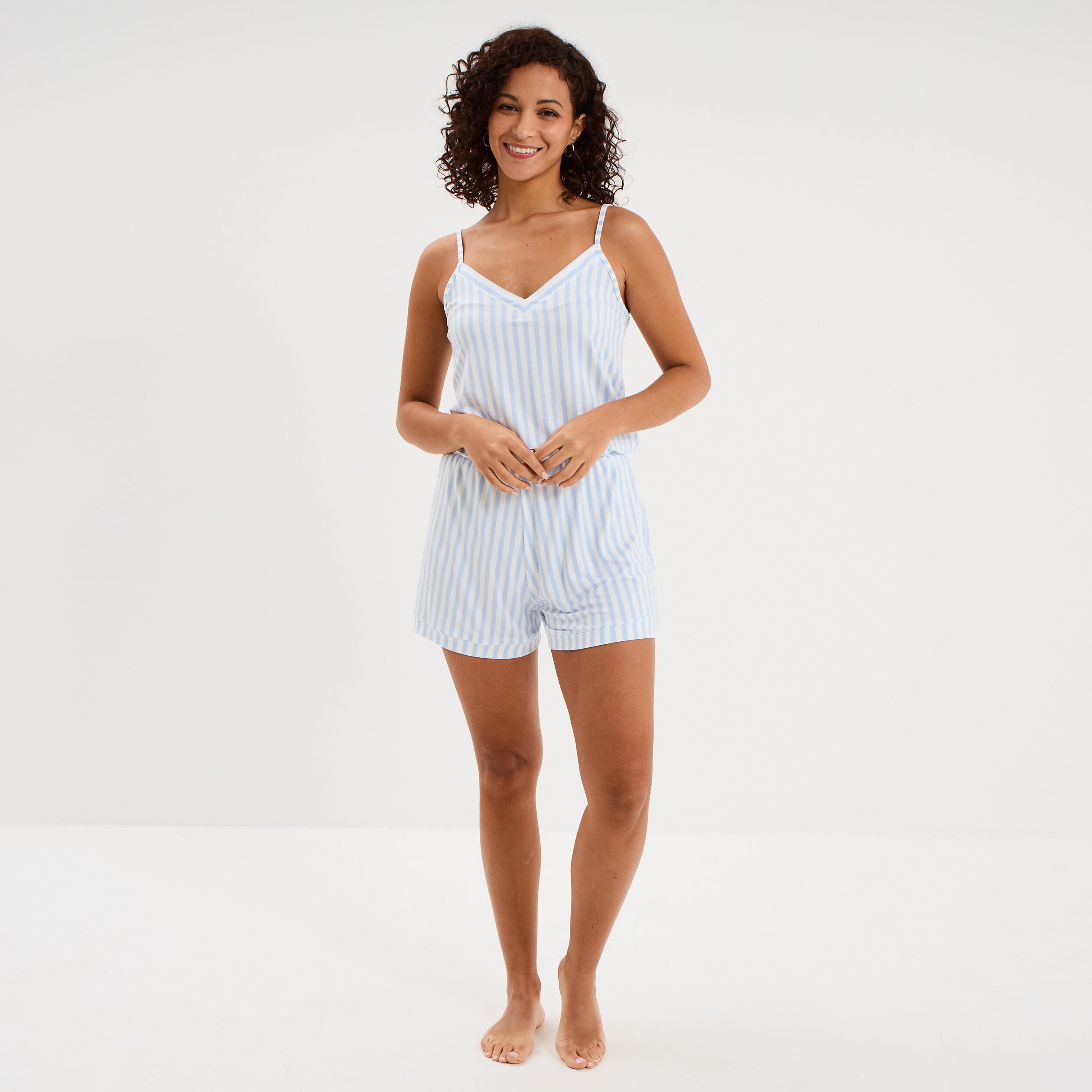 Ensemble pyjama short et d&eacute;bardeur blanc femme