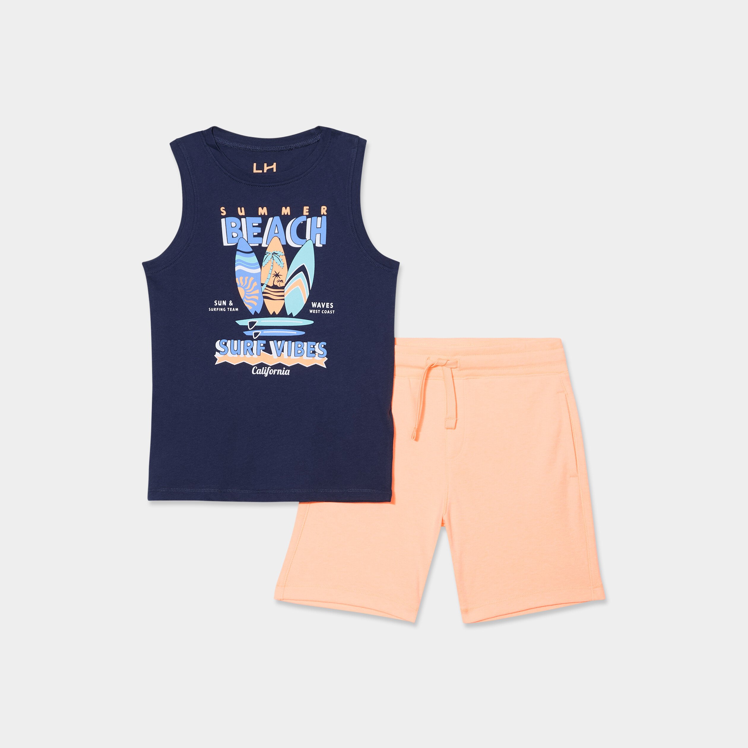 Ensemble débardeur et short coton bleu marine garçon