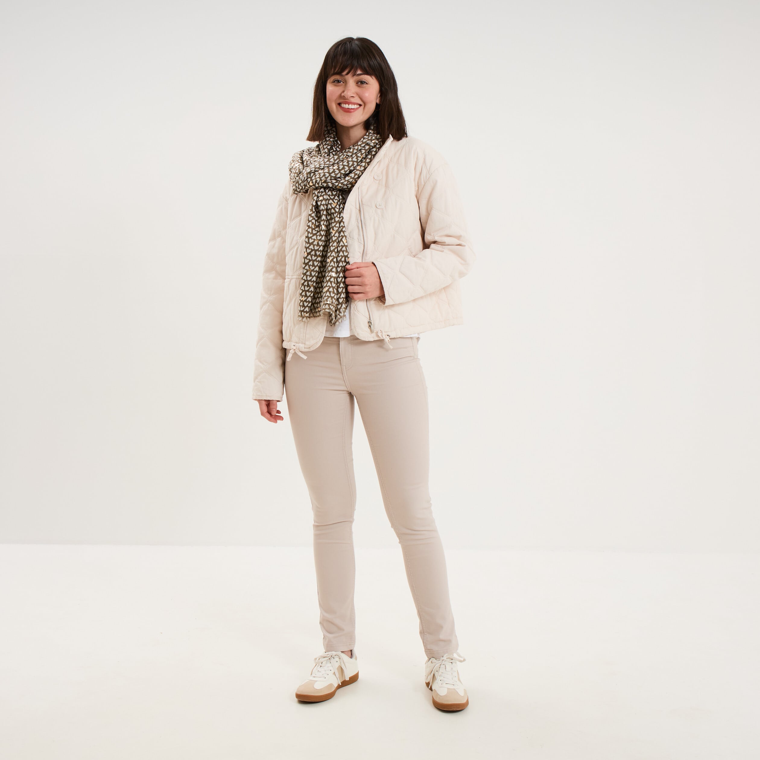 Pantalon slim stretch beige femme