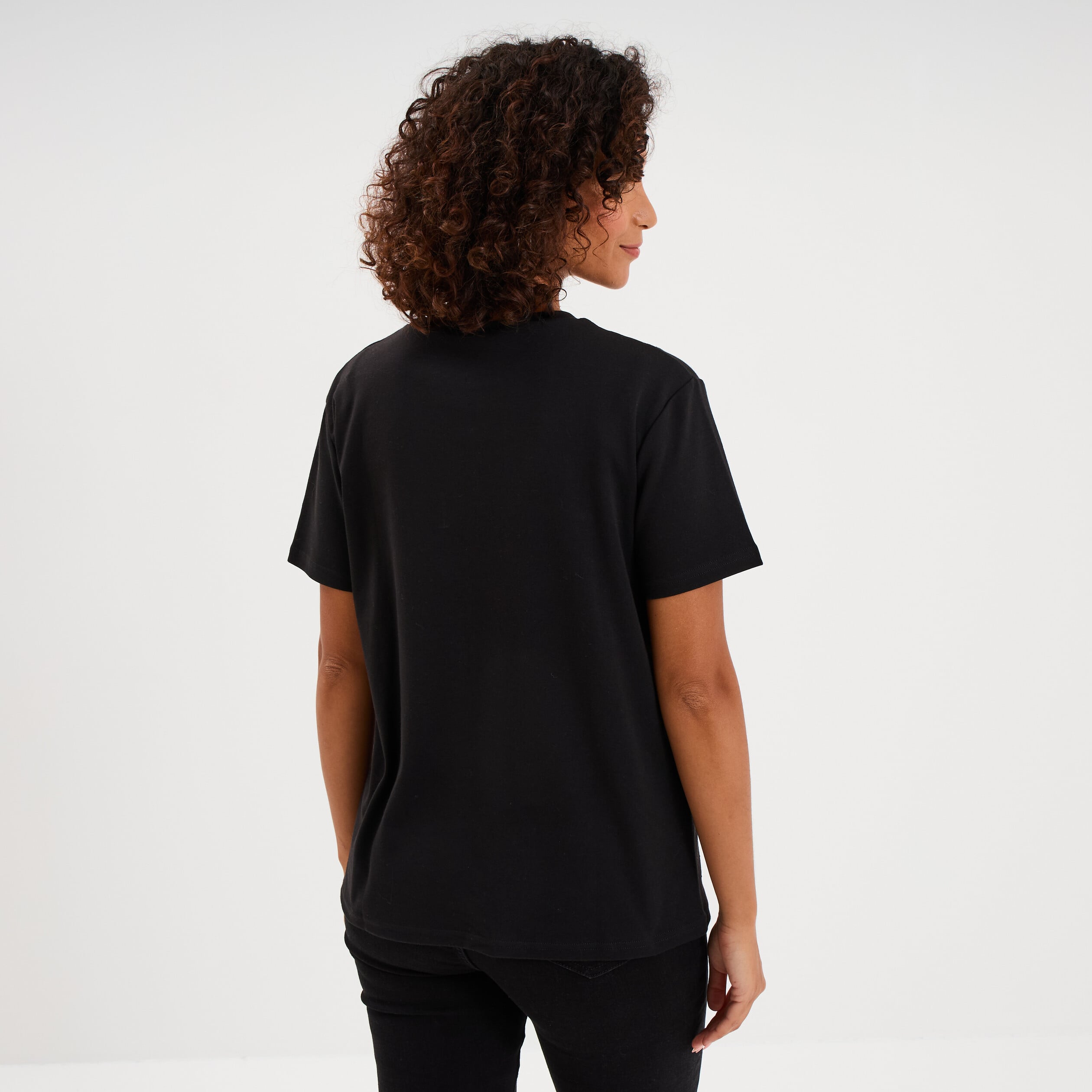 T-shirt &agrave; strass manches courtes coton noir femme