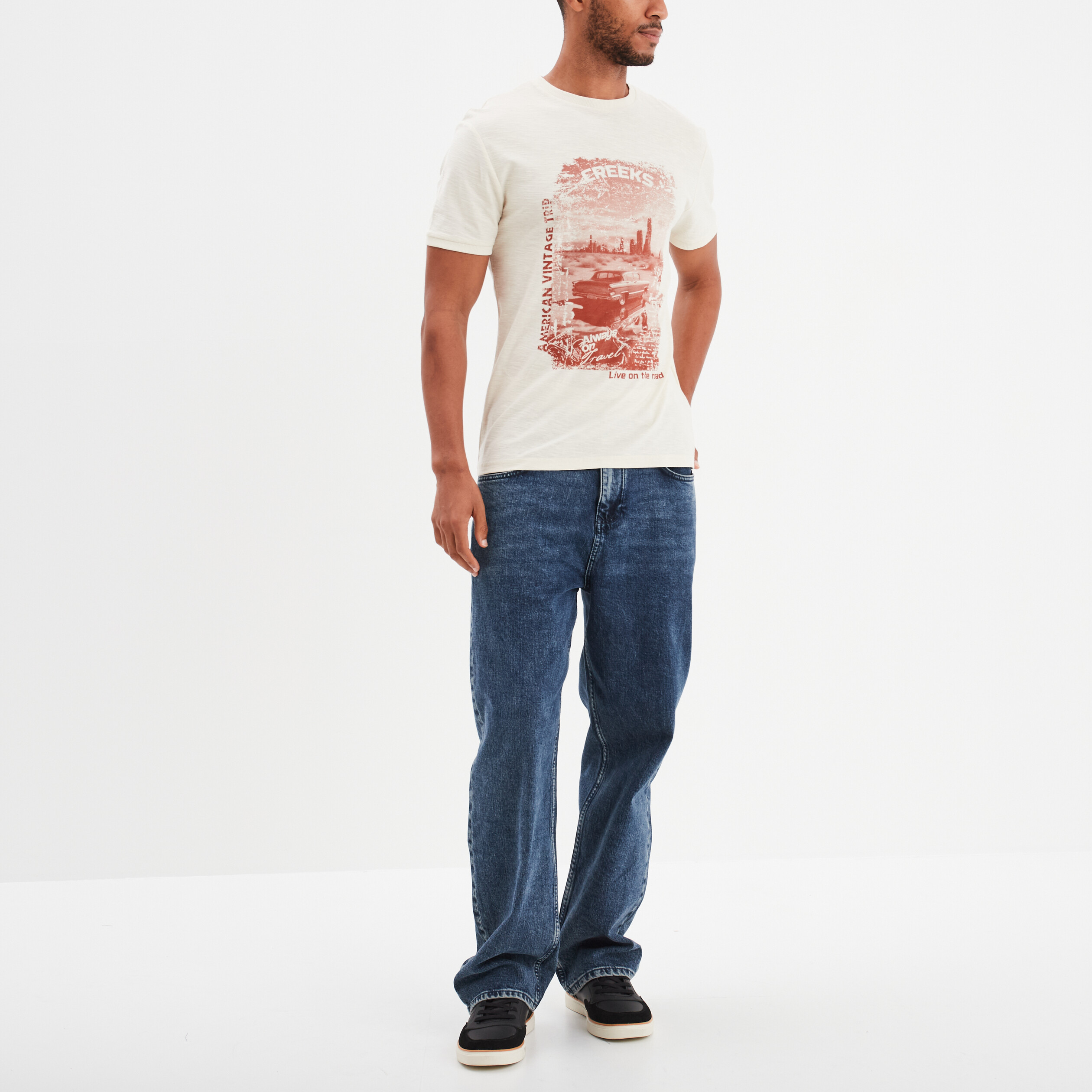 t shirt manches courtes coton creeks ecru homme T-shirt manches courtes coton Creeks ecru homme
