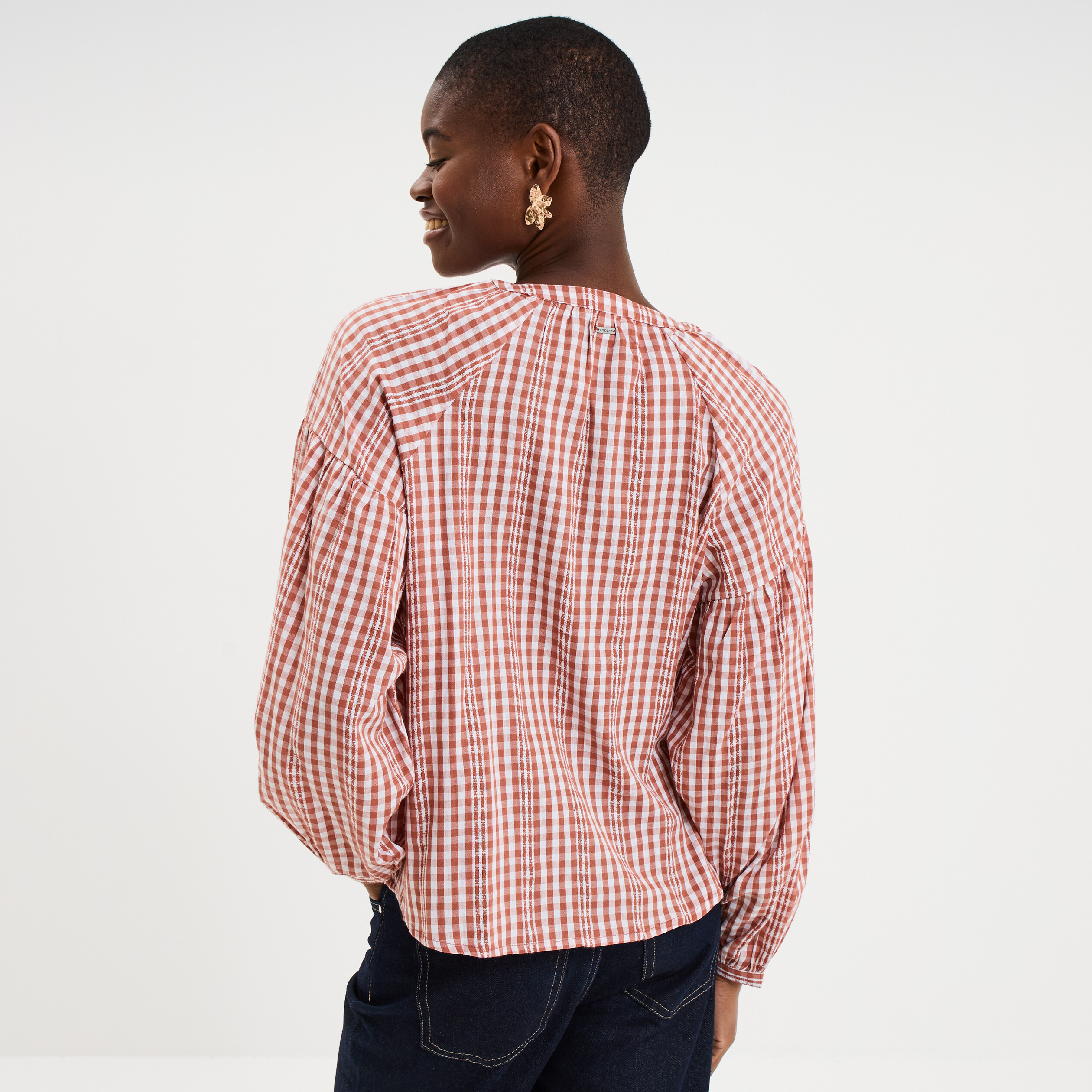 Blouse oversize col tunisien coton terracotta femme
