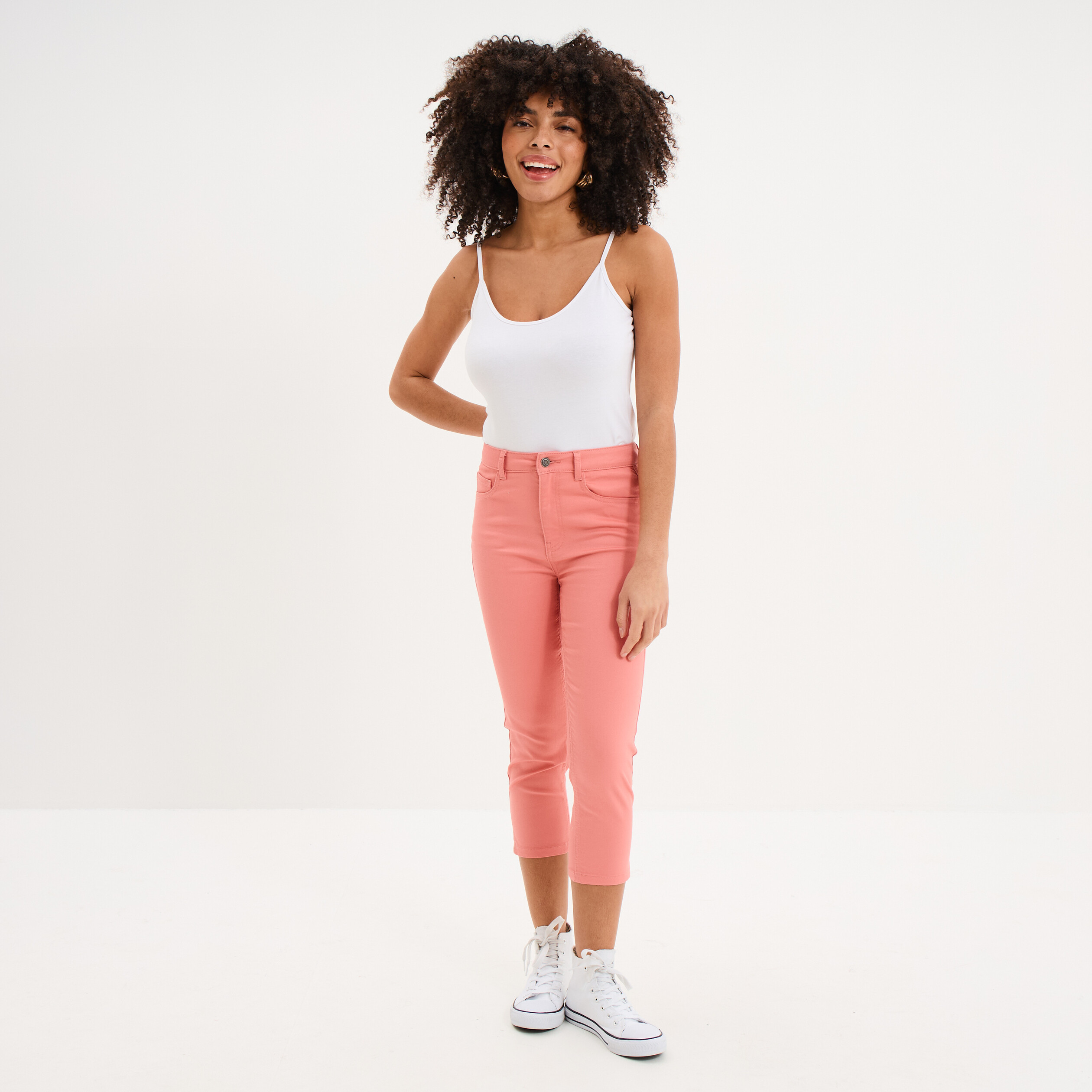 Pantalon capri slim twill 5 poches rose vif femme