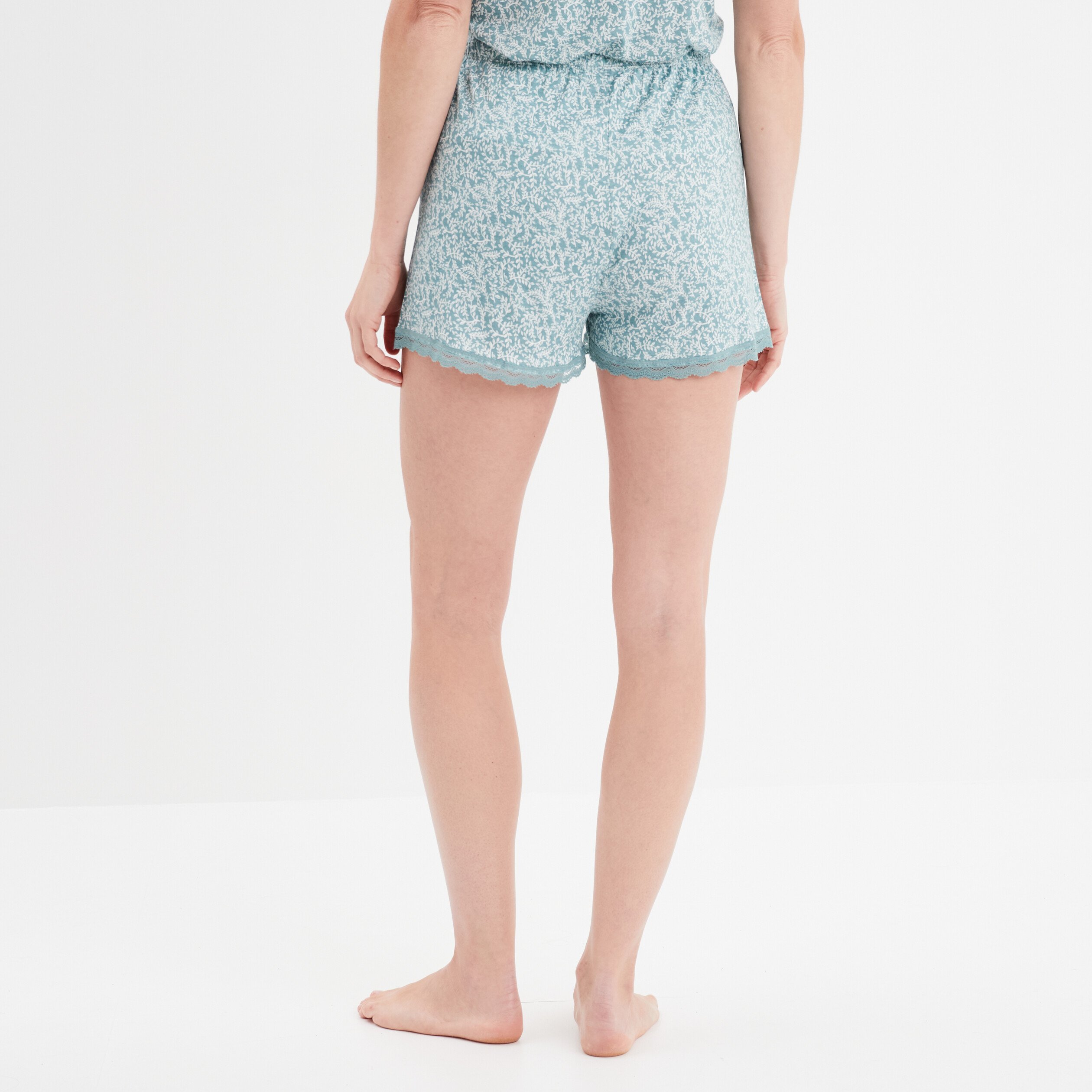 Bas de pyjama short détails dentelle vert femme