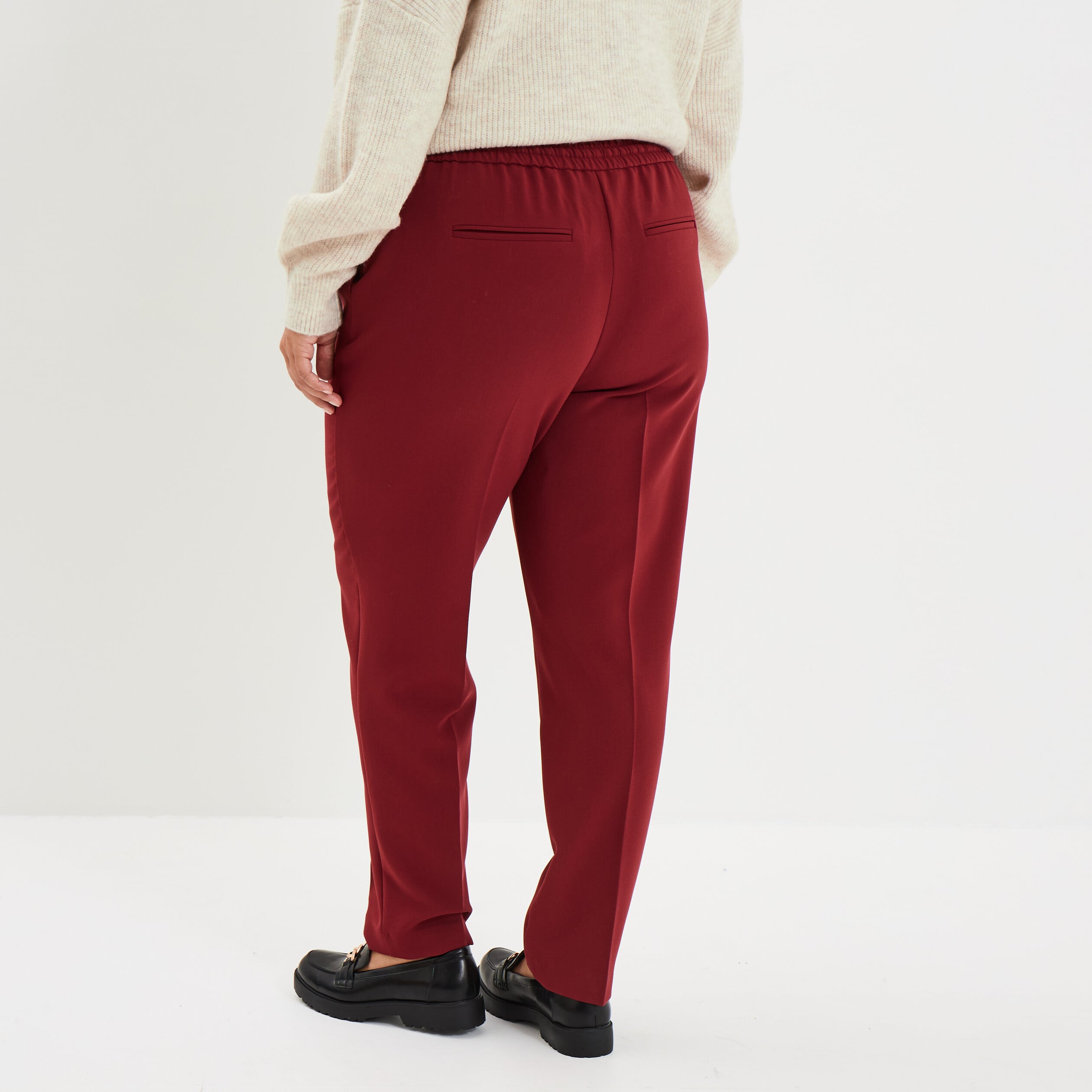 Pantalon city paperbag taille &eacute;lastiqu&eacute;e bordeaux femme grande taille