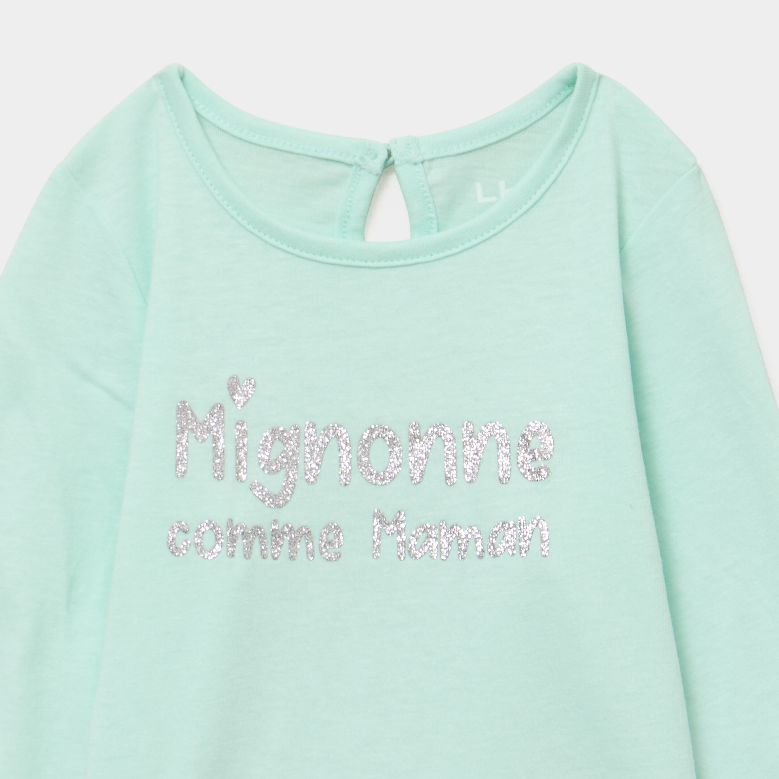 T-shirt manches longues coton bleu turquoise b&eacute;b&eacute; fille