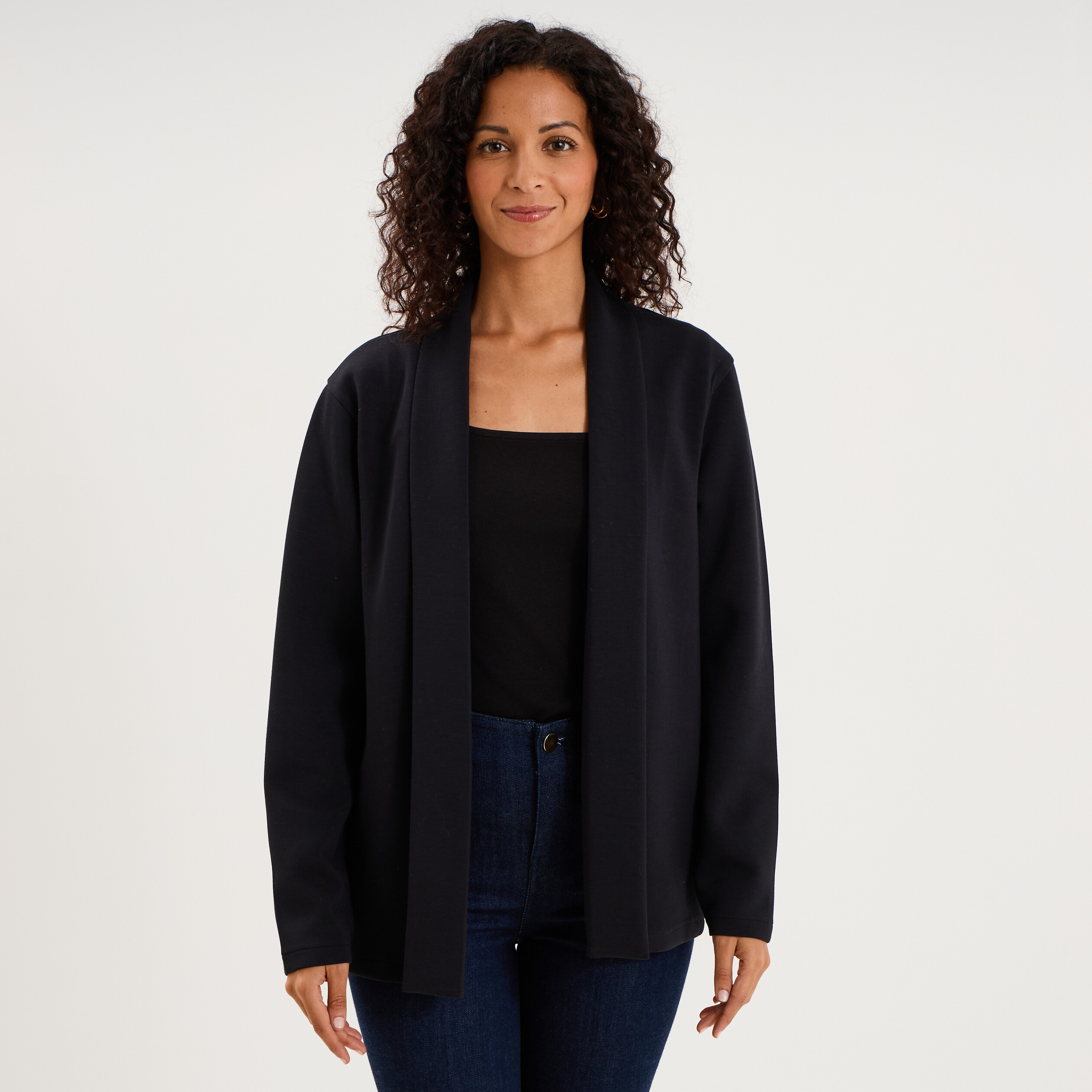 Blazer court col ch&acirc;le manches longues noir femme