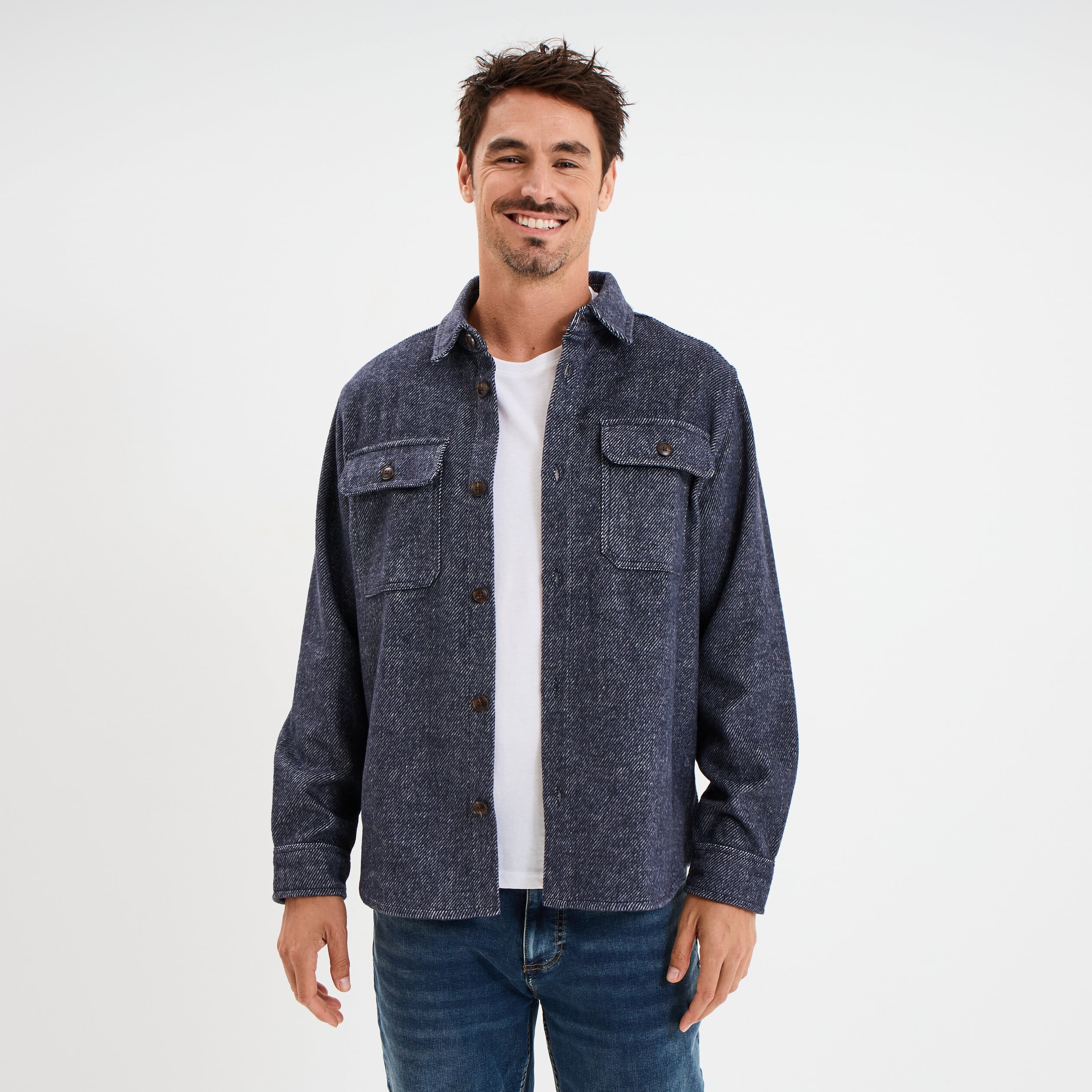 Surchemise manches longues bleu marine homme