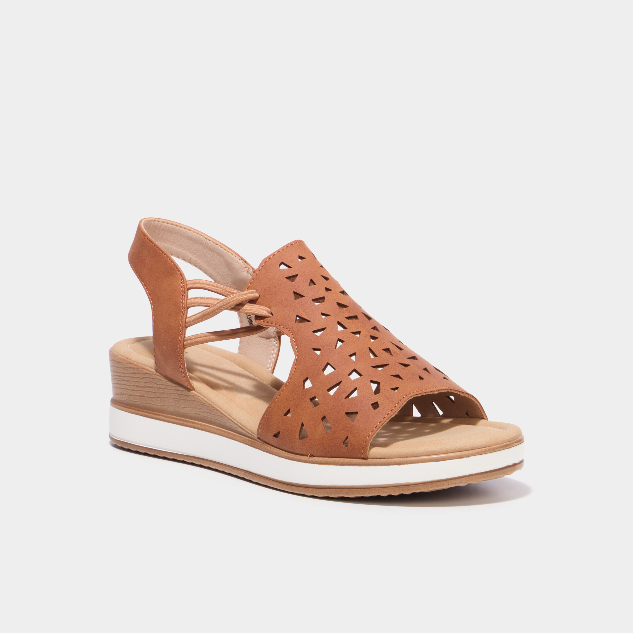 Sandales compens&eacute;es bride &eacute;lastiqu&eacute;e marron femme
