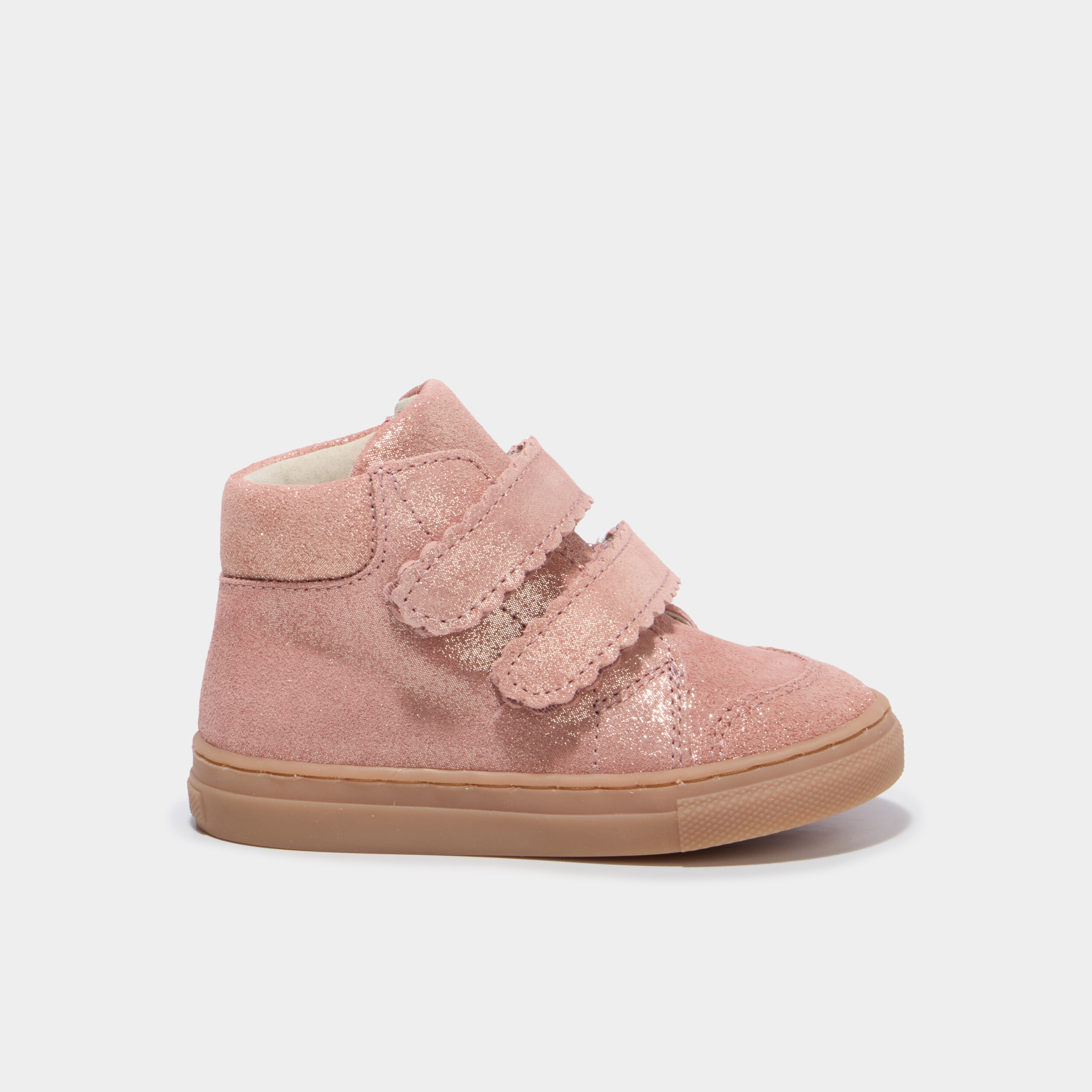 Bottillons &agrave; scratchs en cuir rose b&eacute;b&eacute; fille