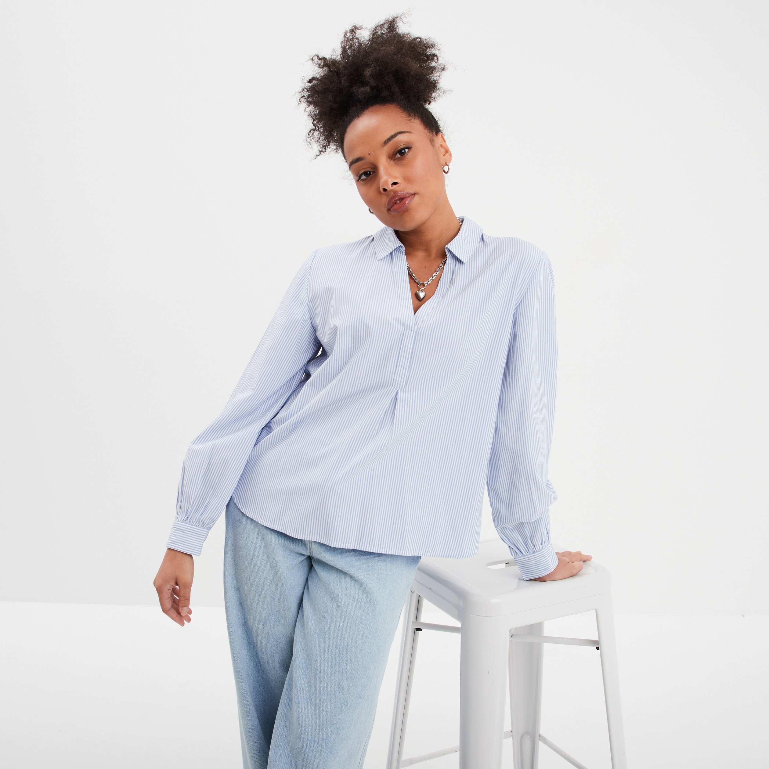 blouse col polo en popeline blanc femme Blouse col polo en popeline blanc femme