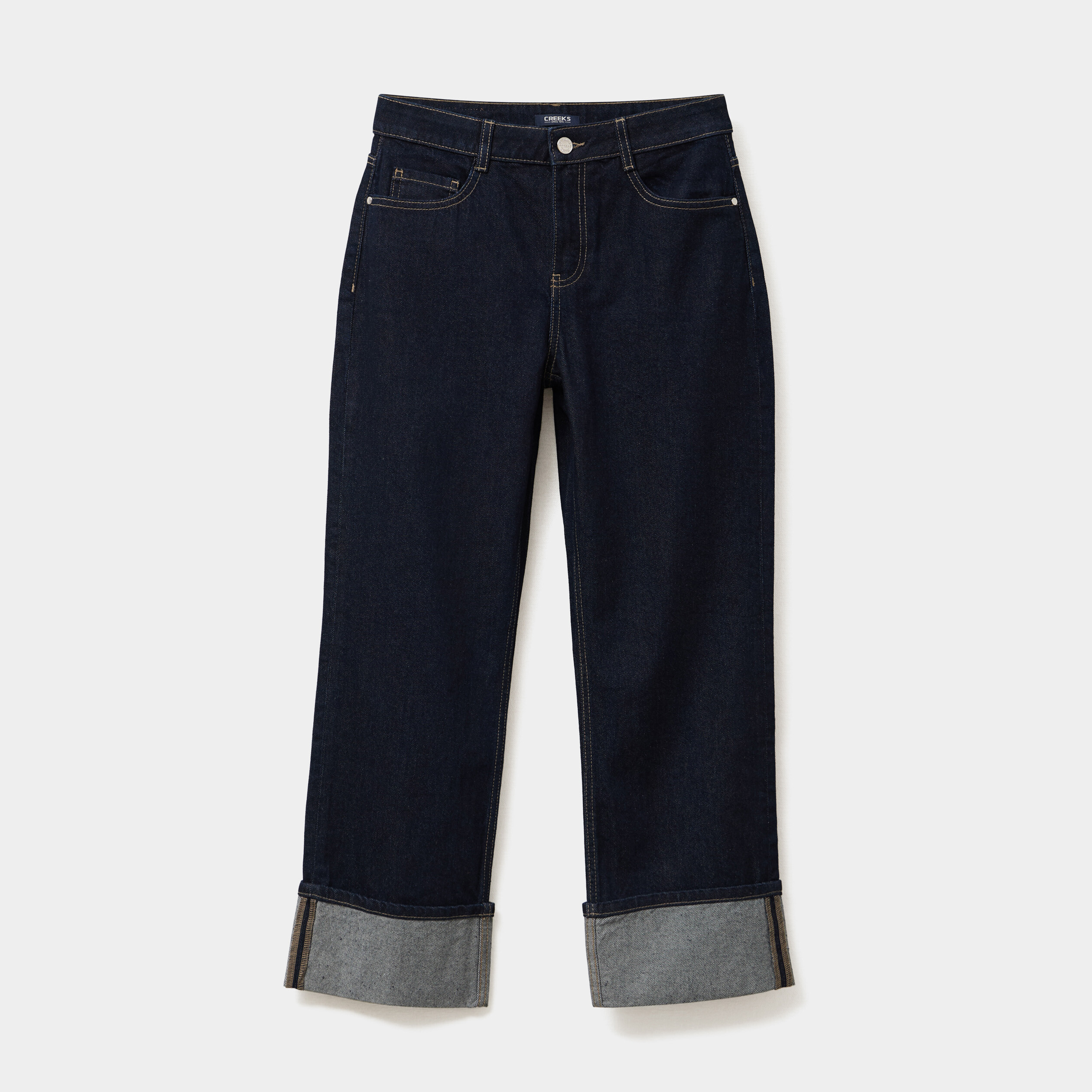 jeans droit taille haute revers 78eme denim brut femme Jeans droit taille haute revers 7/8ème denim brut femme