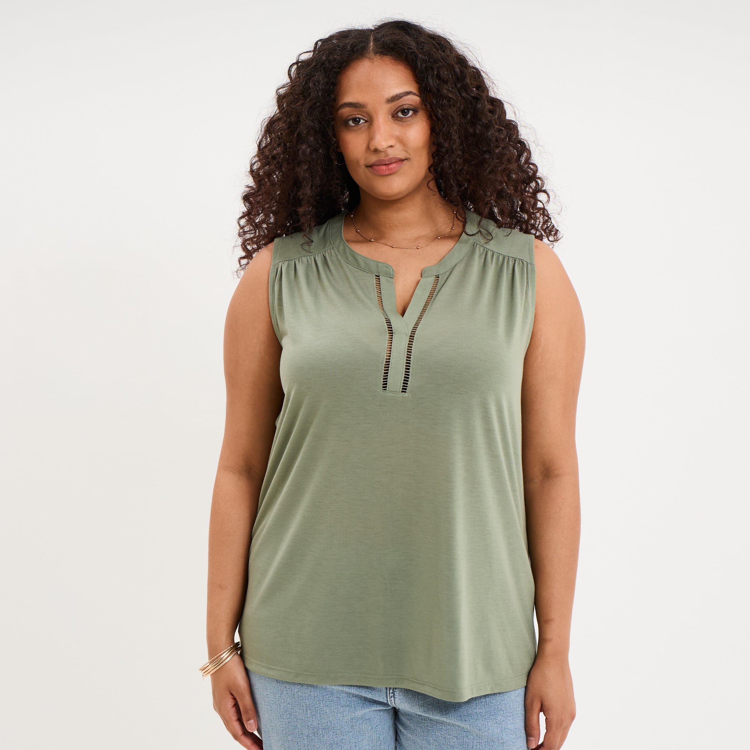 D&eacute;bardeur col tunisien vert kaki femme grande taille
