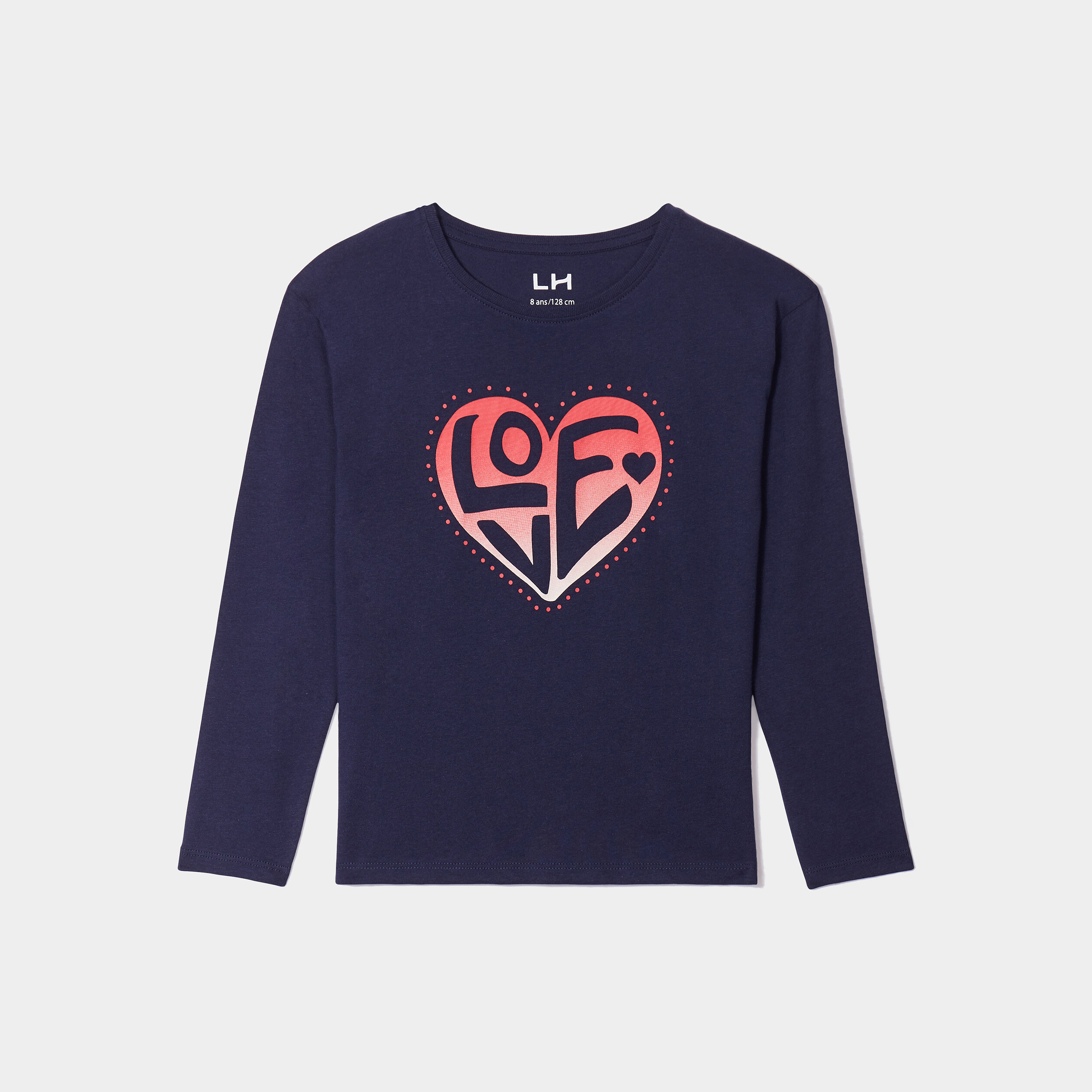 t shirt droit a manches longues en coton bleu marine fille T-shirt droit à manches longues en coton bleu marine fille