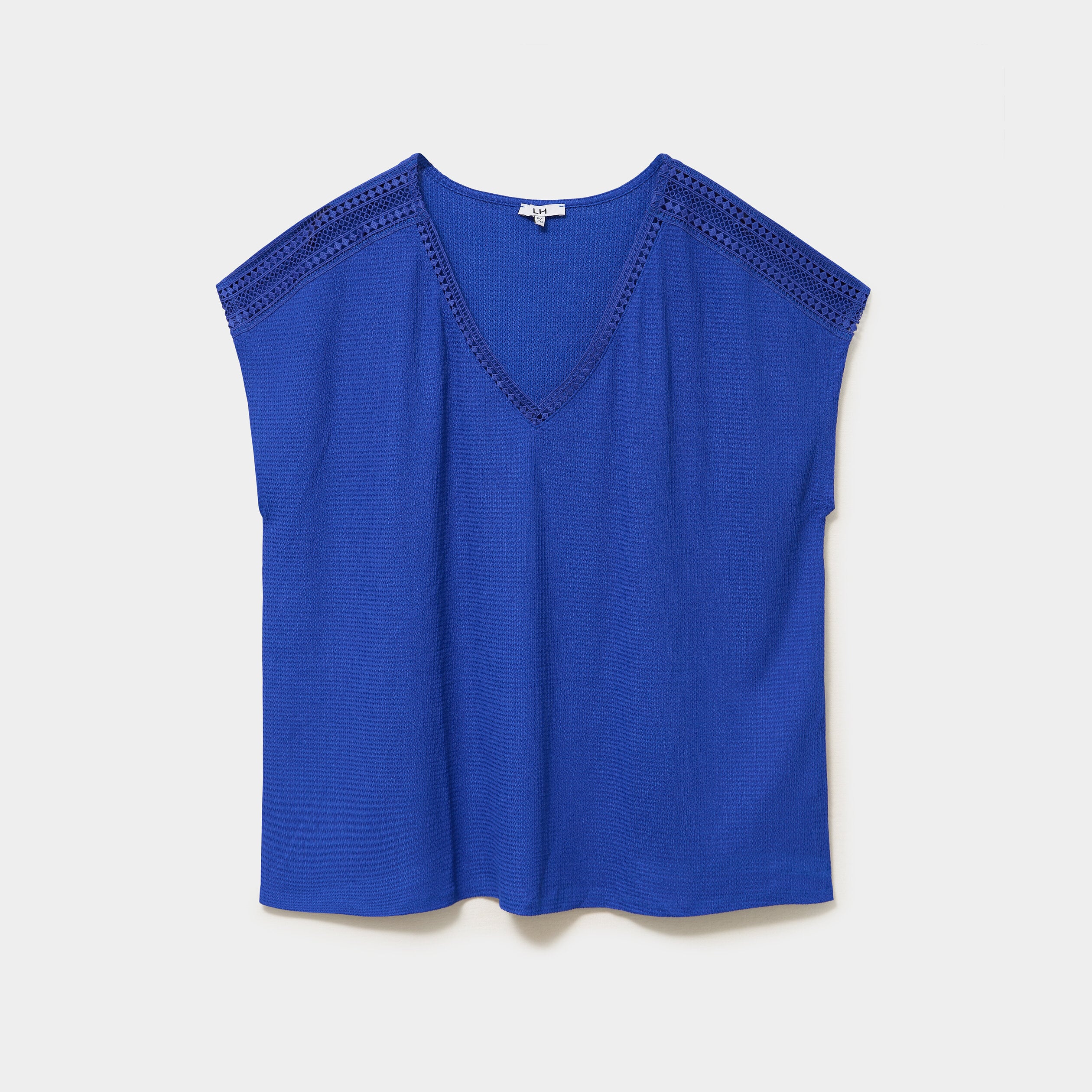T-shirt bandes dentelle col en V bleu electrique femme grande taille