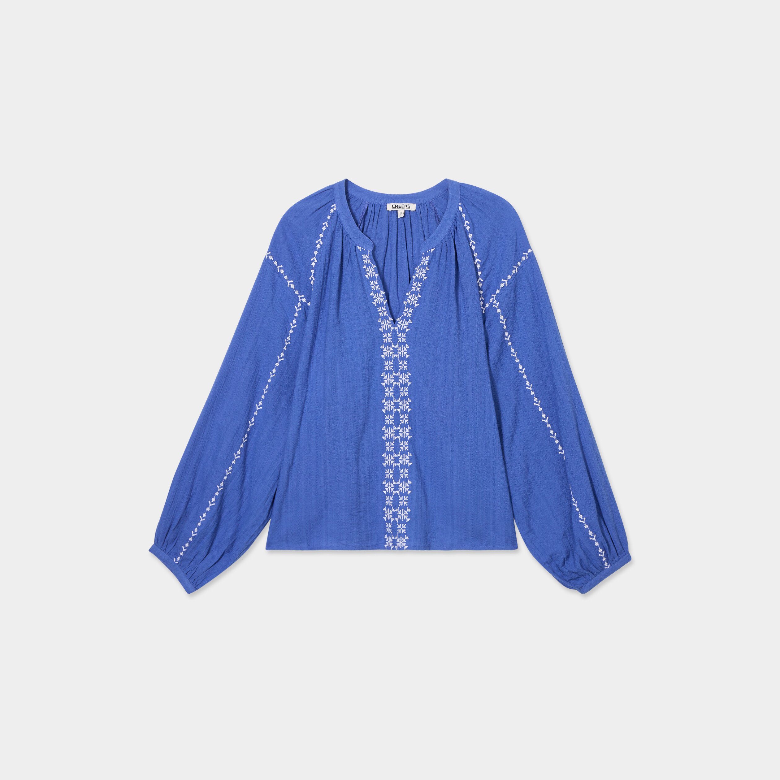 blouse brodee manches longues coton bleu roi femme Blouse brodée manches longues coton bleu roi femme