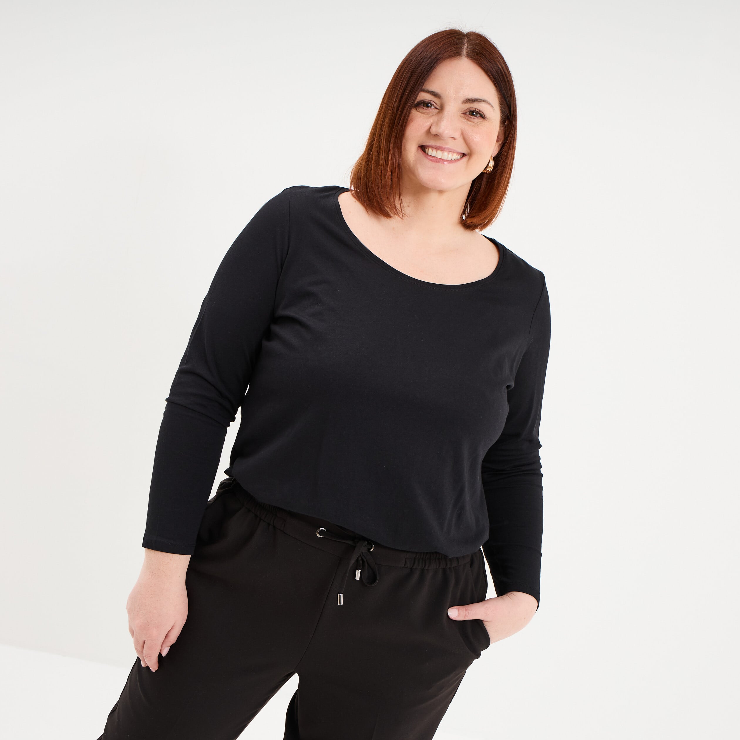 T-shirt manches longues coton noir femme grande taille