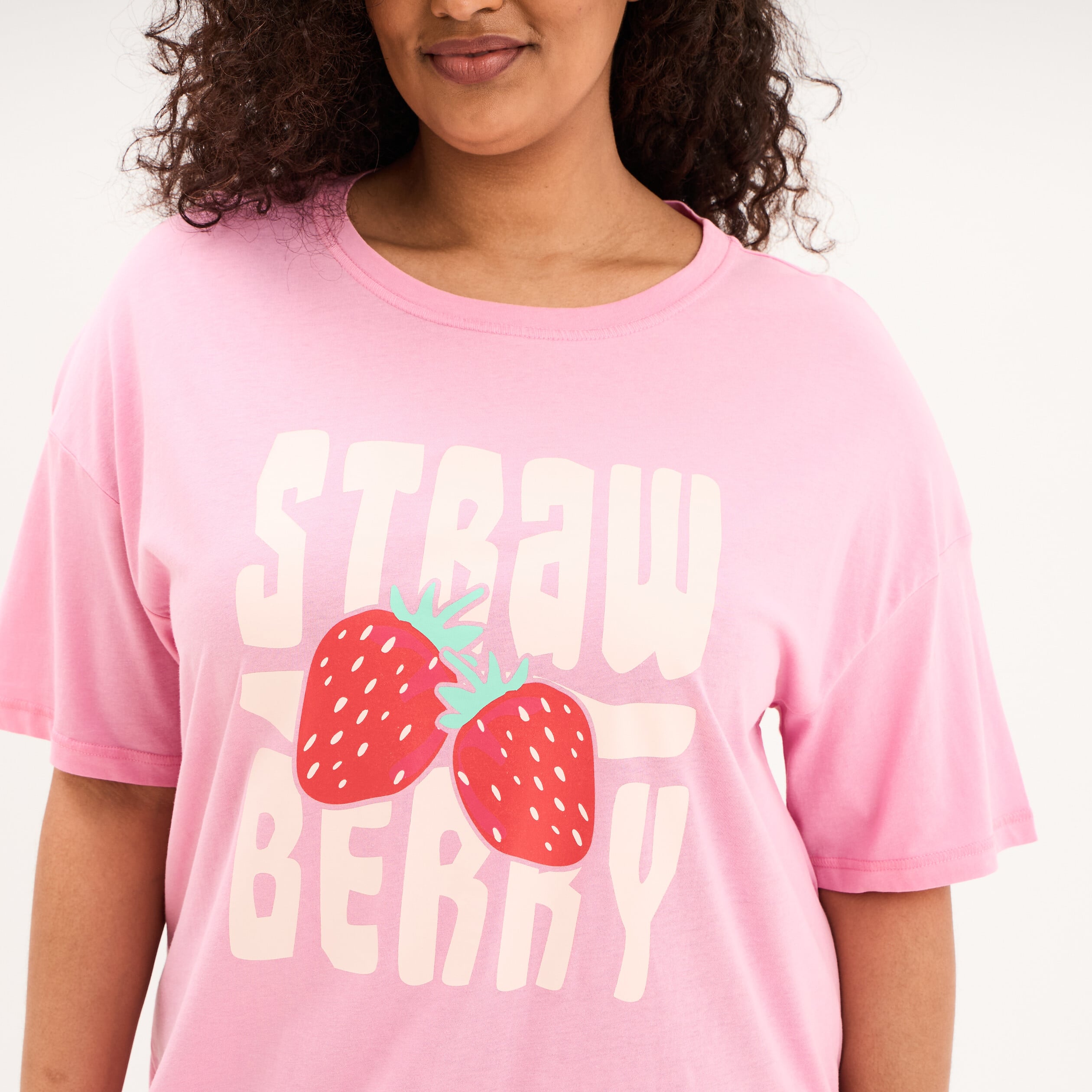 Chemise de nuit courte coton rose femme grande taille