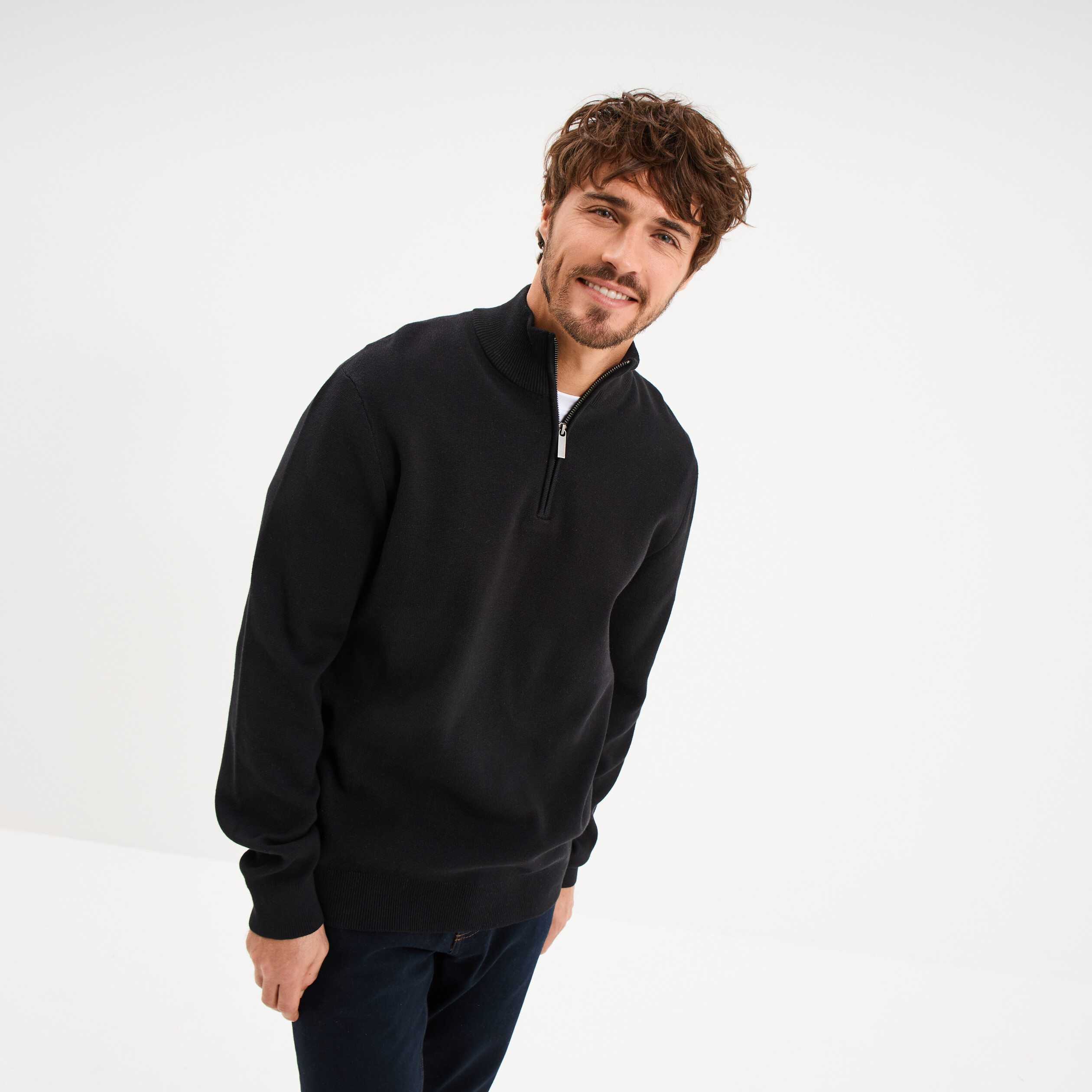 Pull camionneur manches longues noir homme