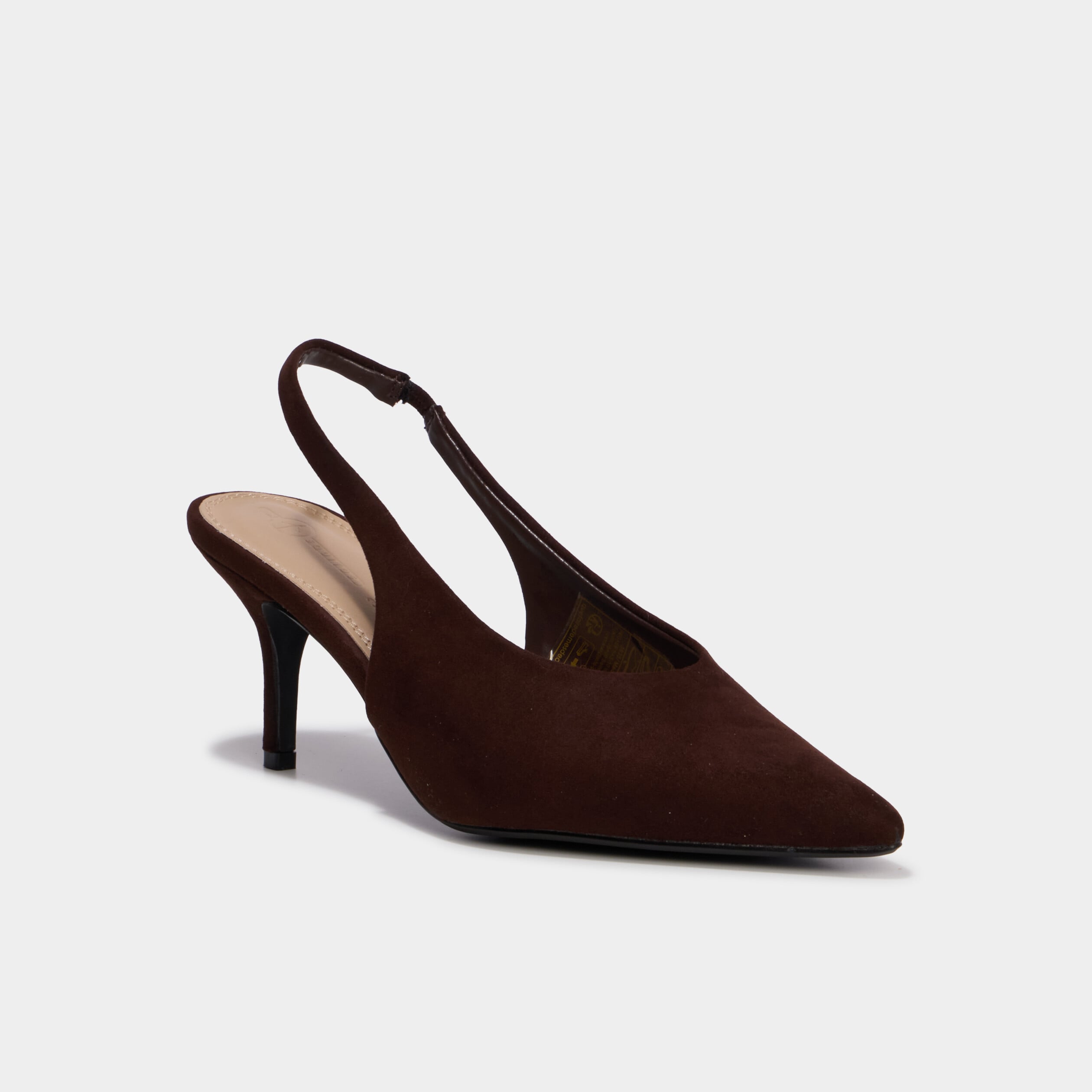 Escarpins slingback &agrave; talons aiguilles marron fonc&eacute; femme