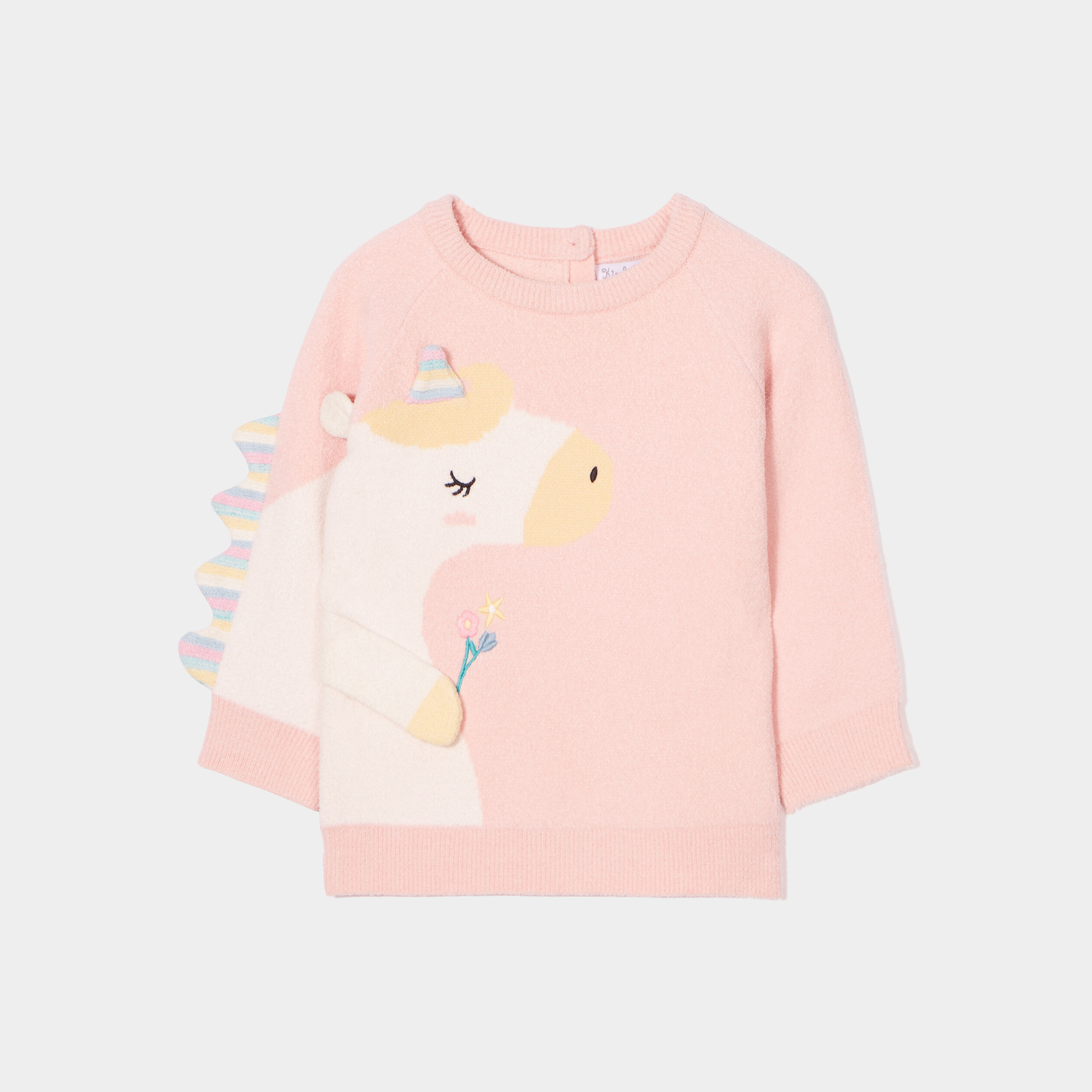 Pull fantaisie col rond manches longues rose clair bébé fille