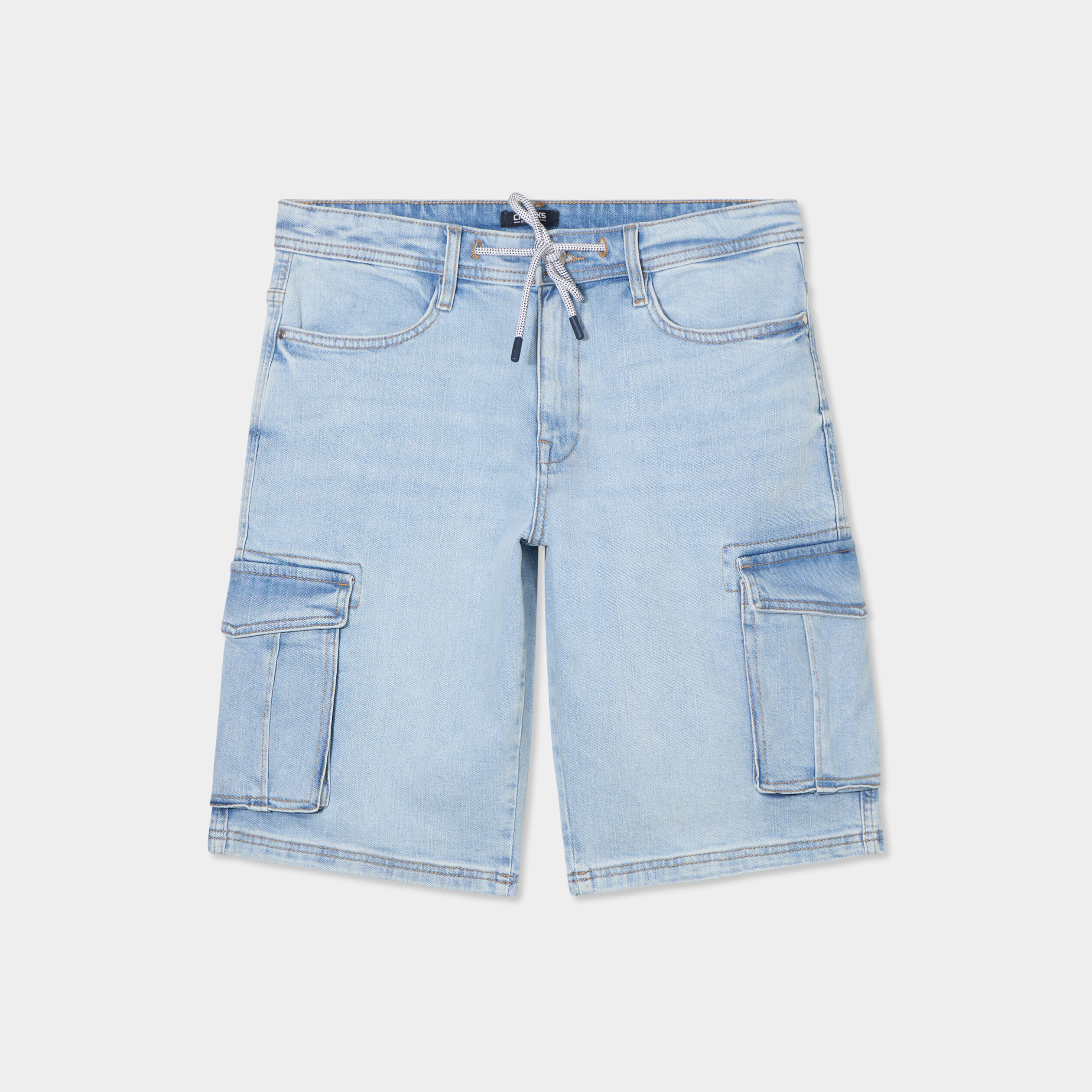 Bermuda cargo en jean Creeks denim bleach homme