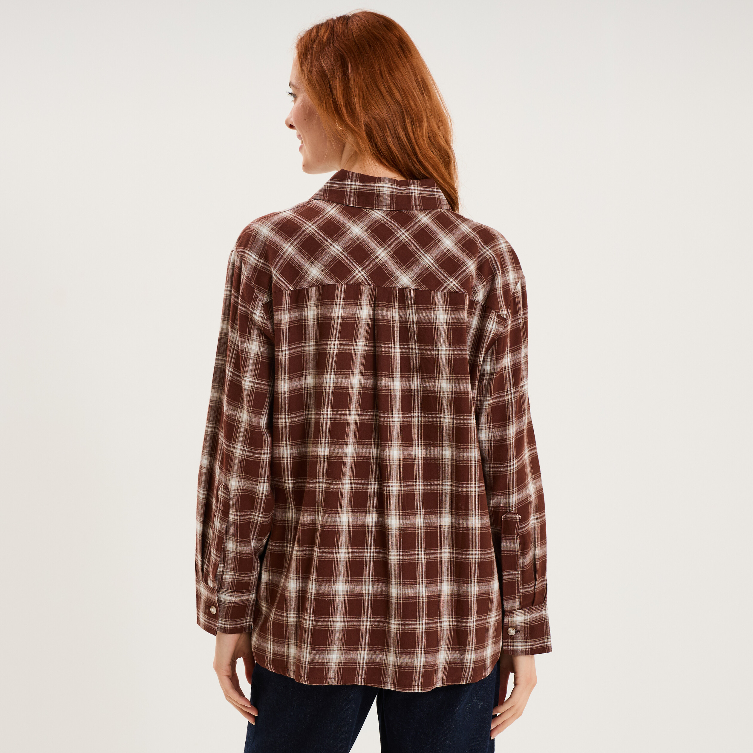 Chemise manches longues coton marron femme