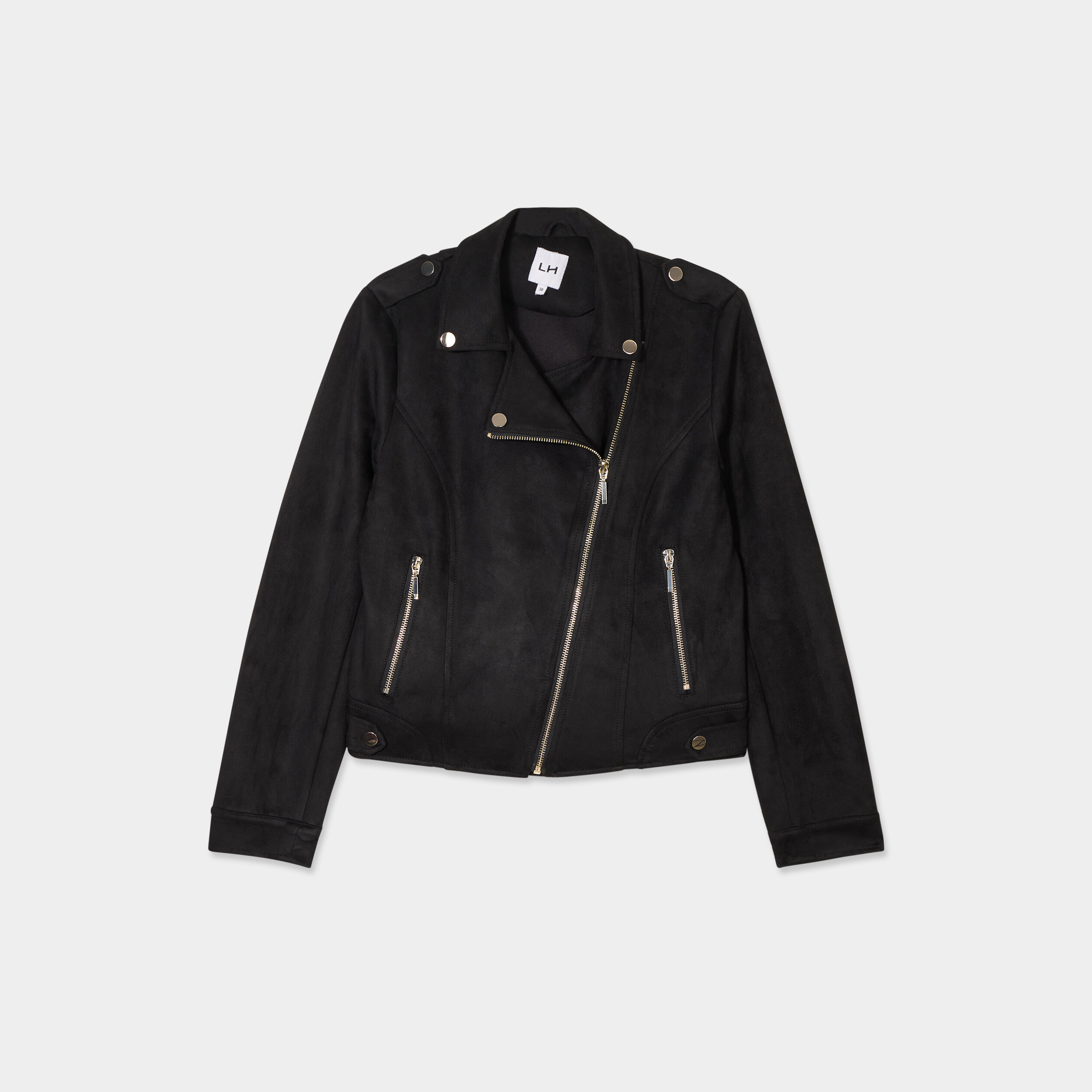 Veste courte esprit biker effet su&eacute;dine noir femme