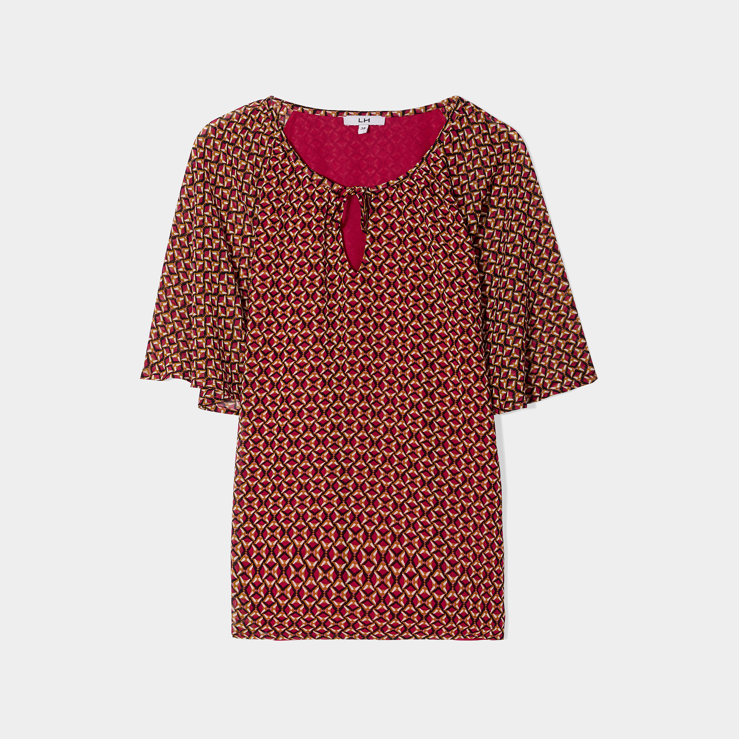 Blouse col tunisien avec cordons rose fushia femme