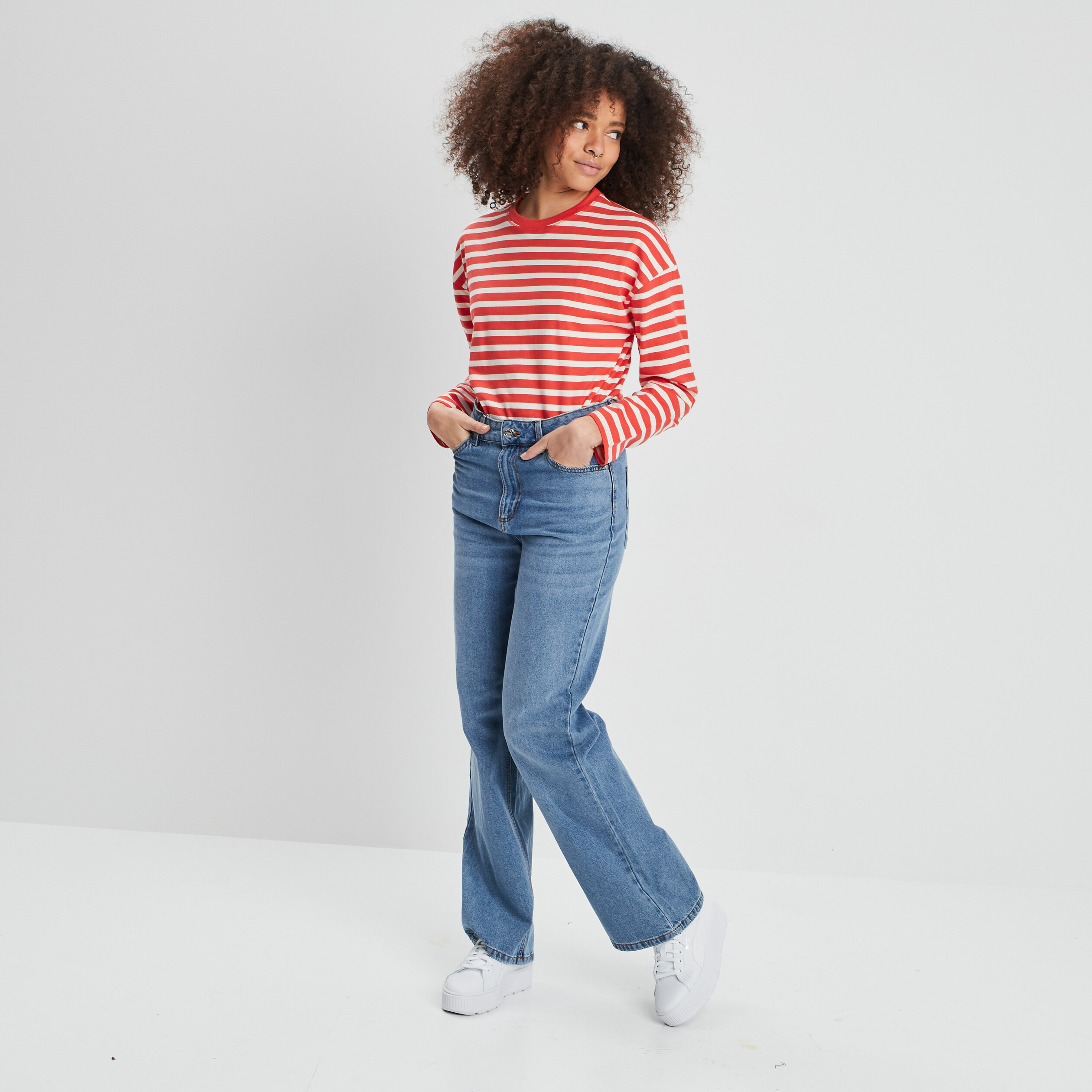 jeans palazzo taille haute denim double stone femme Jeans palazzo taille haute denim double stone femme